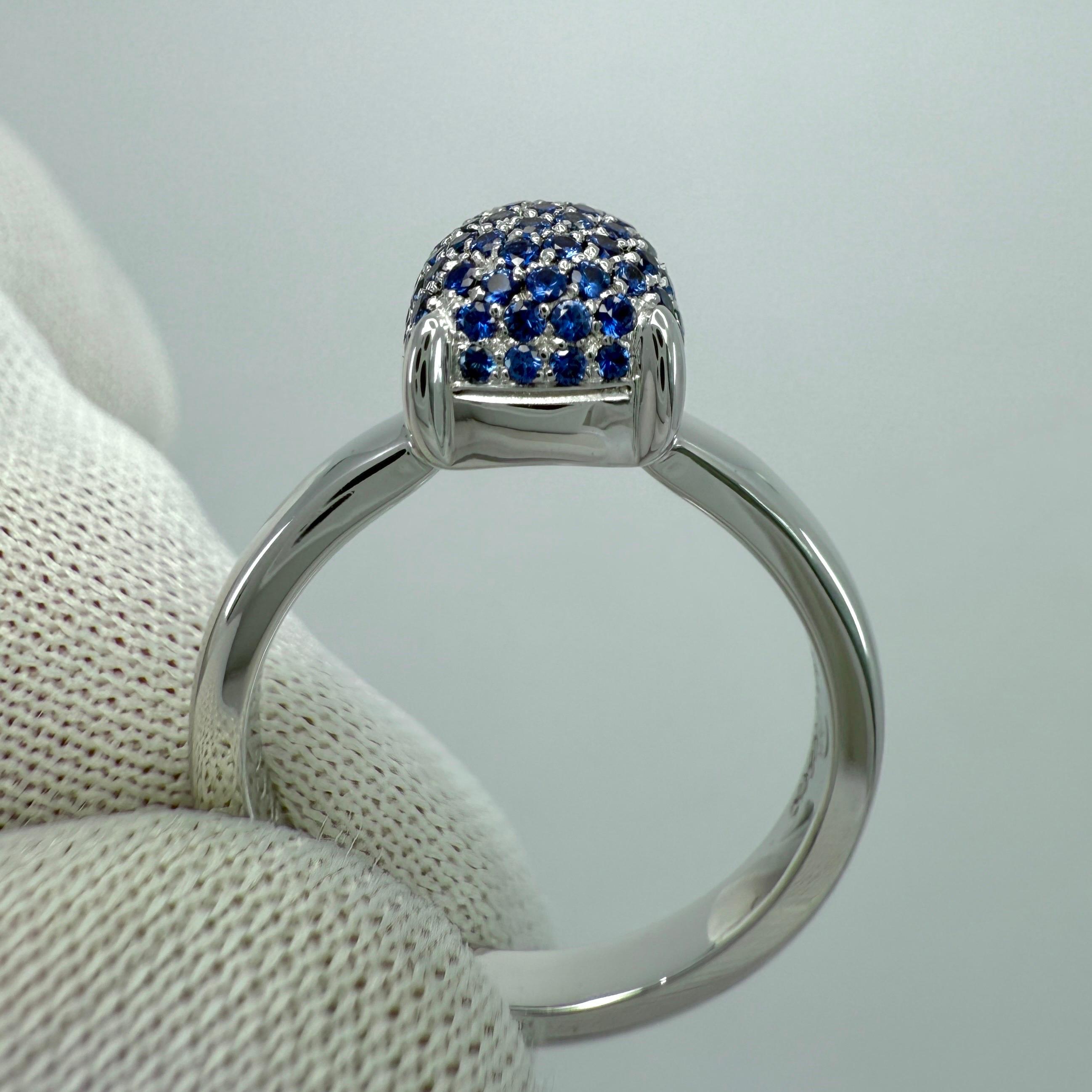 Tiffany & Co Paloma Picasso Pavé Blue Sapphire Sugar Stack 18k White Gold Ring In Excellent Condition For Sale In Birmingham, GB