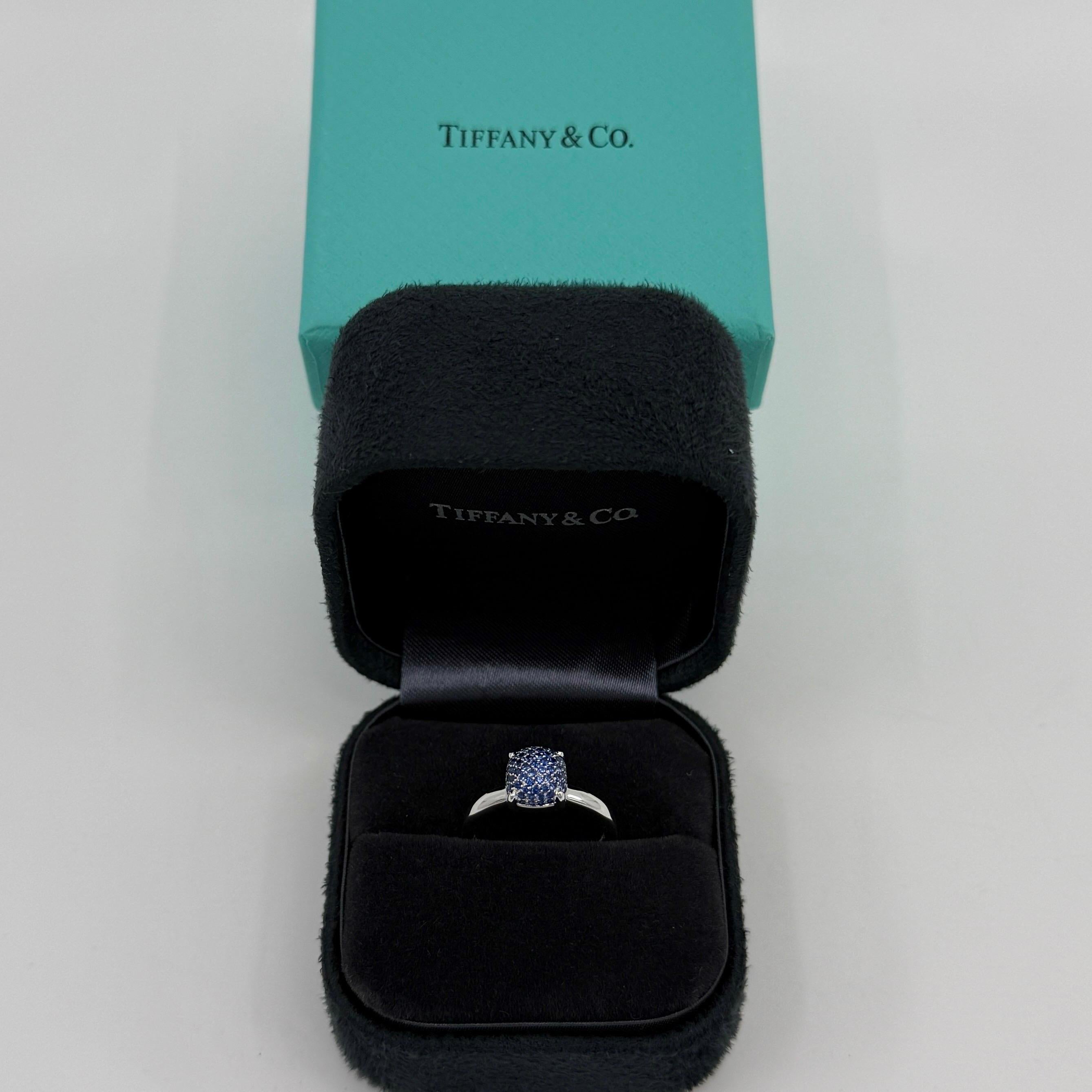 Tiffany & Co Paloma Picasso Pavé Blue Sapphire Sugar Stack 18k White Gold Ring For Sale 2