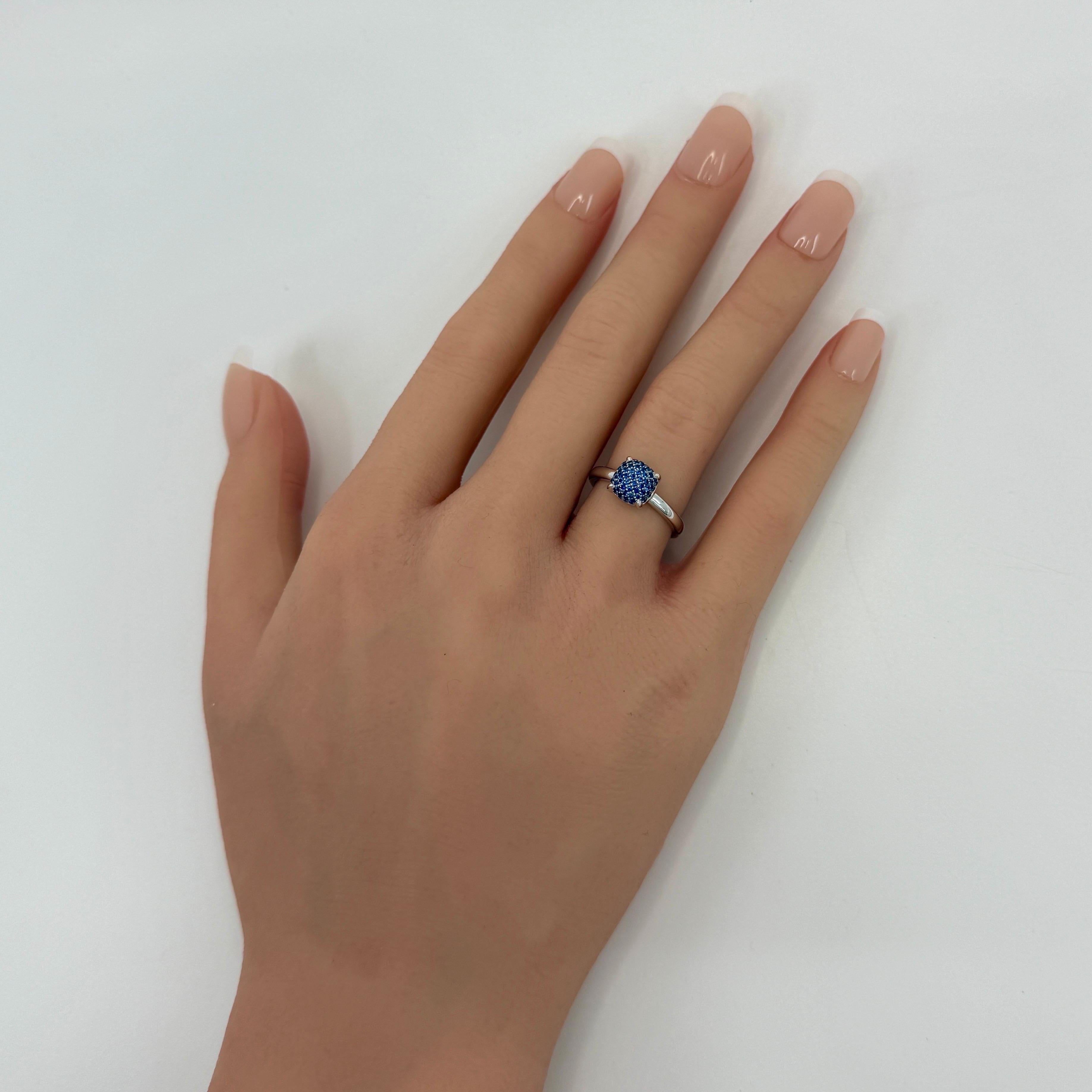 Tiffany & Co Paloma Picasso Pavé Blue Sapphire Sugar Stack 18k White Gold Ring For Sale 4