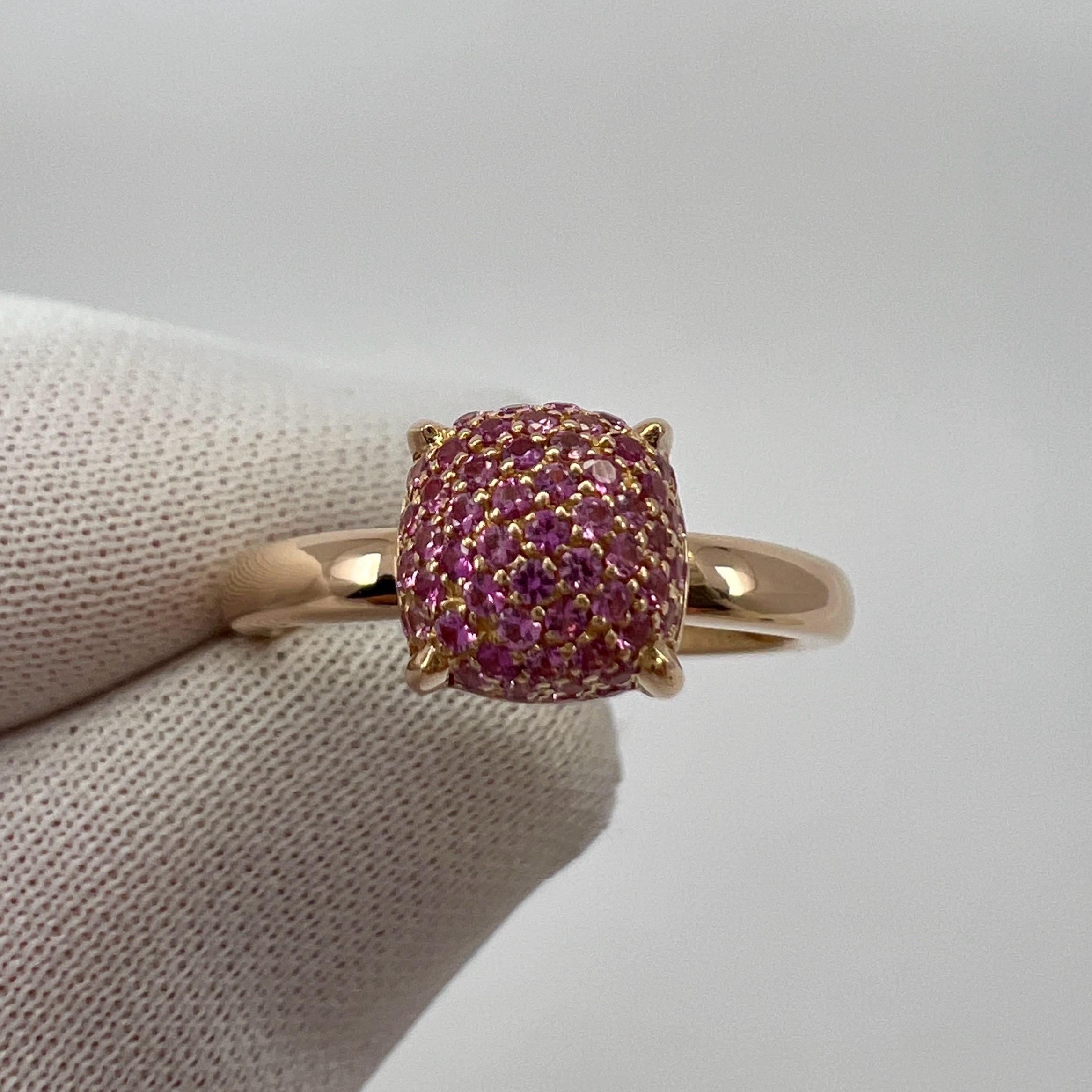 Round Cut Tiffany & Co. Paloma Picasso Pavé Pink Sapphire Sugar Stack 18k Rose Gold Ring For Sale