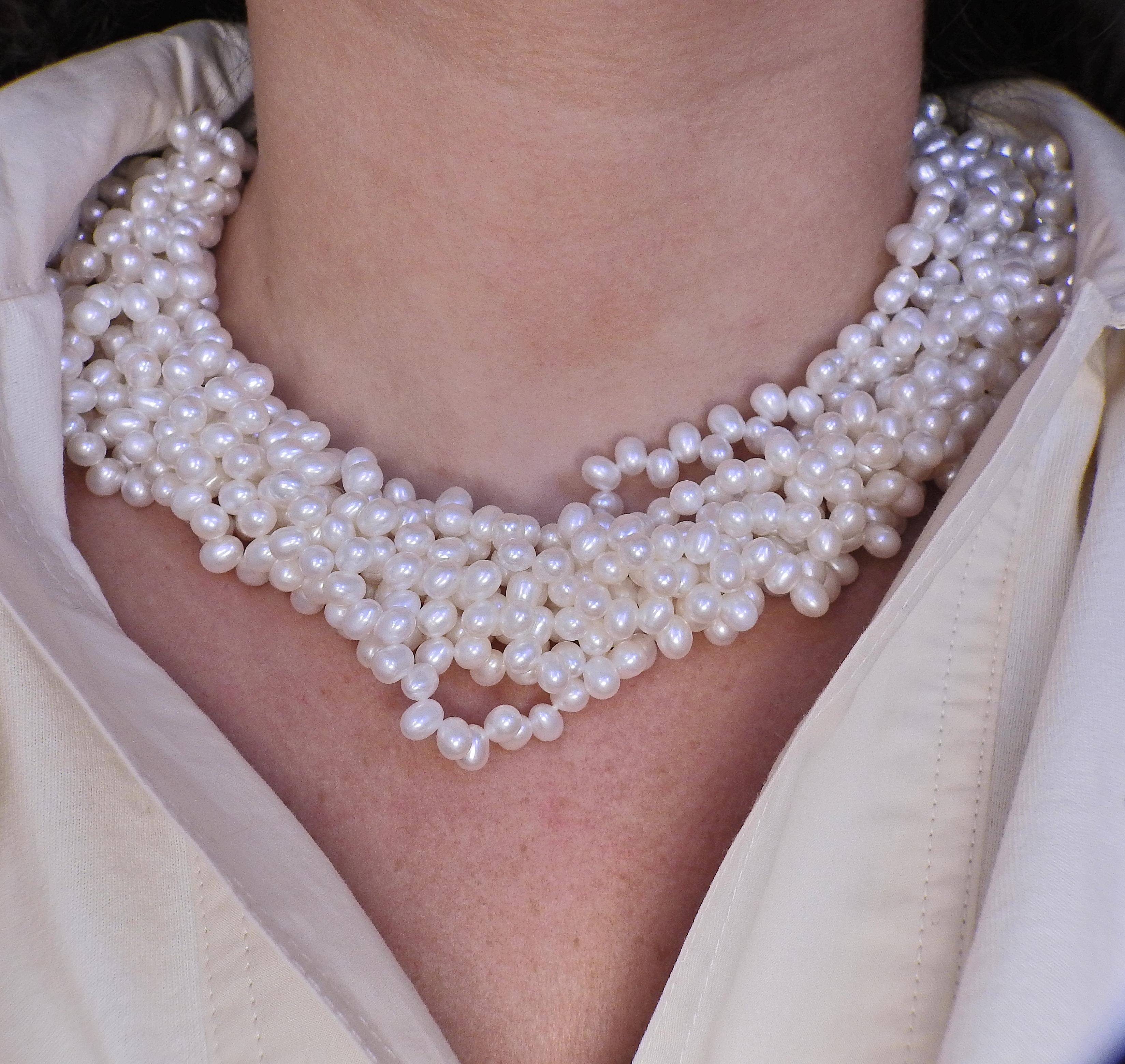 Paloma Picasso, Torsade-Halskette aus Gold mit Perlen im Zustand „Hervorragend“ im Angebot in Lambertville, NJ
