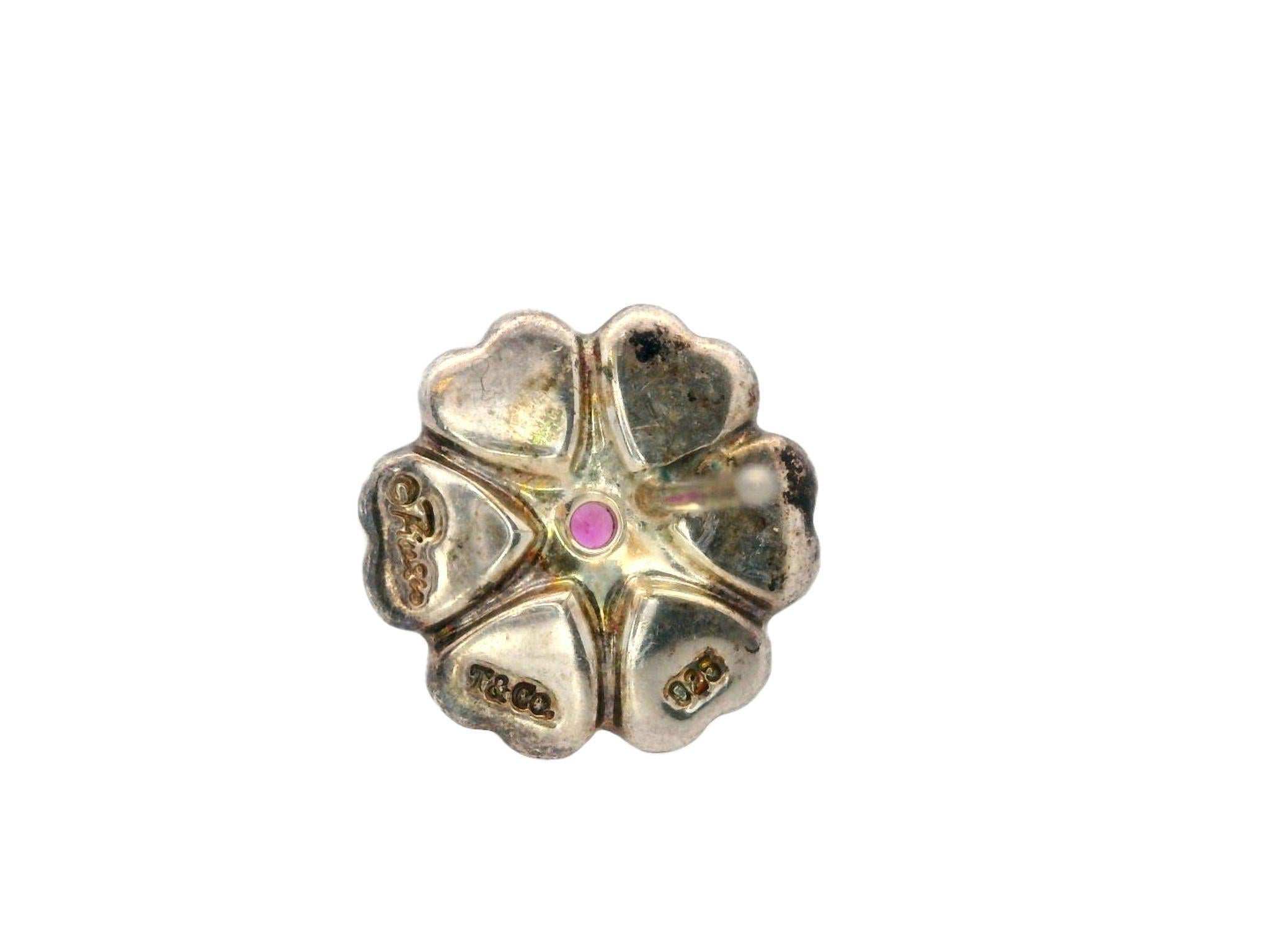 Round Cut Tiffany & Co. Paloma Picasso Pink Sapphire Heart Studs in Sterling Silver For Sale