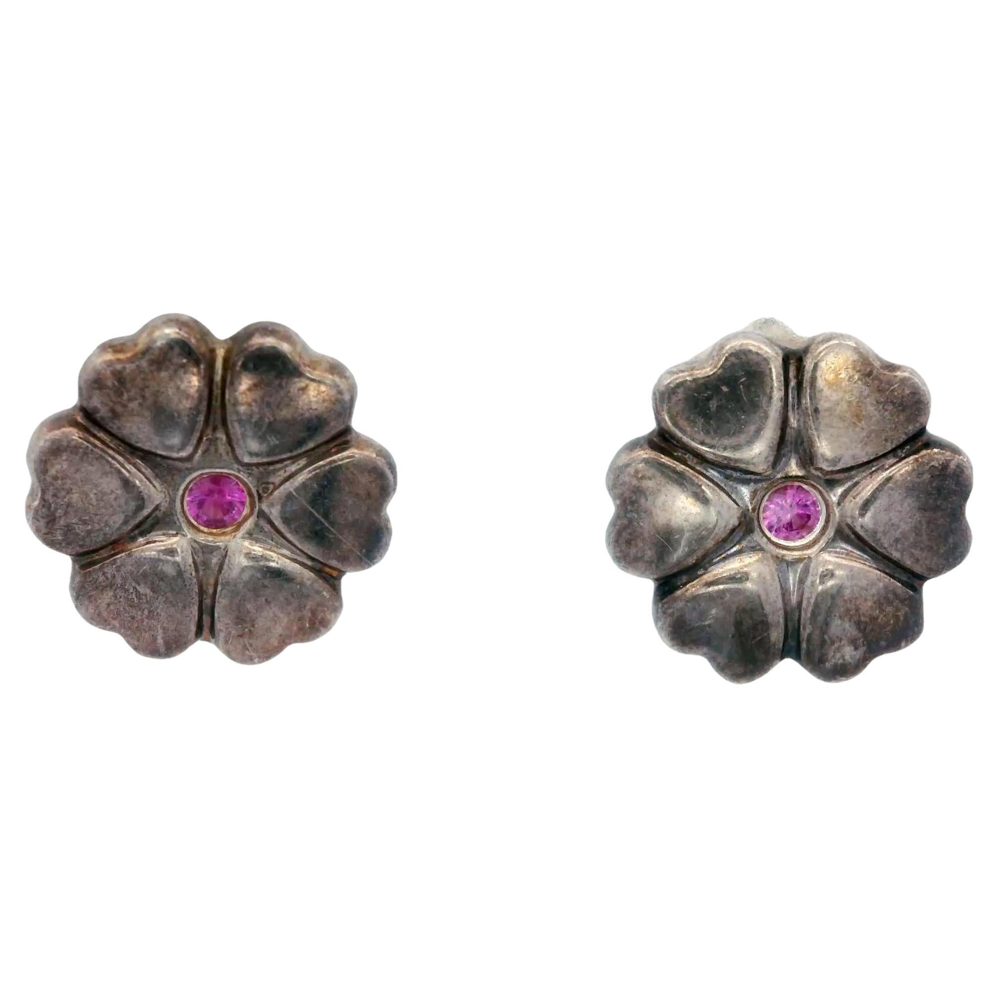 Tiffany & Co. Paloma Picasso Rosa Saphir-Herzstecker aus Sterlingsilber