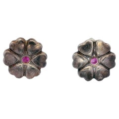Tiffany & Co. Paloma Picasso Pink Sapphire Heart Studs in Sterling Silver