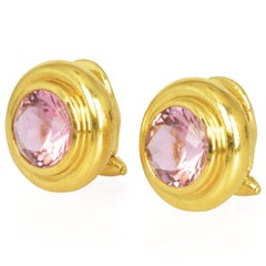 Tiffany & Co. Paloma Picasso Pink Topaz 18K Gold Button Clip-On Earrings