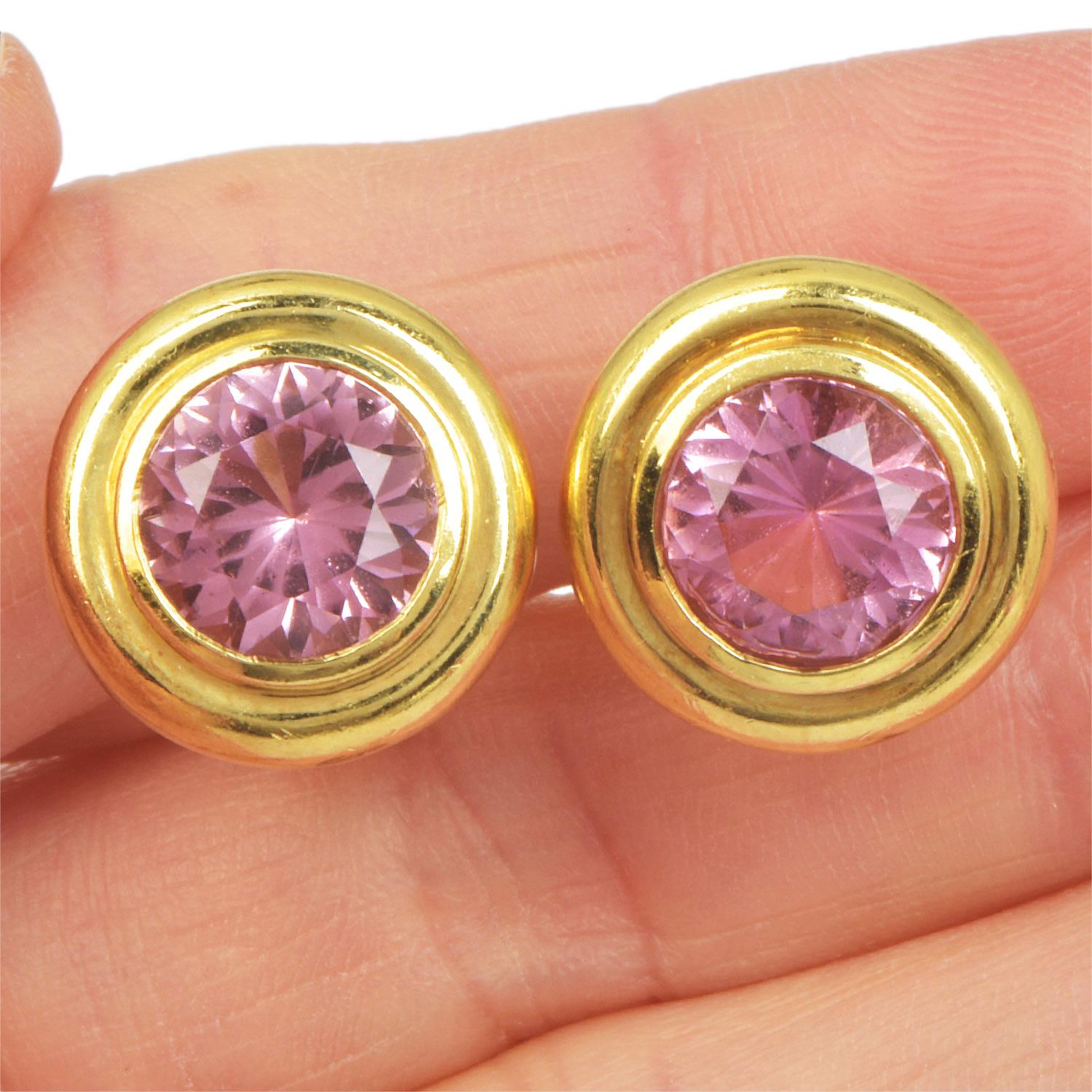 Tiffany & Co. Paloma Picasso Pink Topaz 18K Gold Button Clip-On Earrings 1