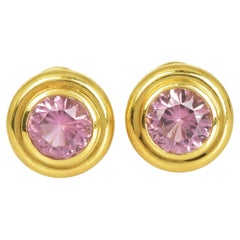 Tiffany & Co. Paloma Picasso Pink Topaz 18K Gold Button Clip-On Earrings