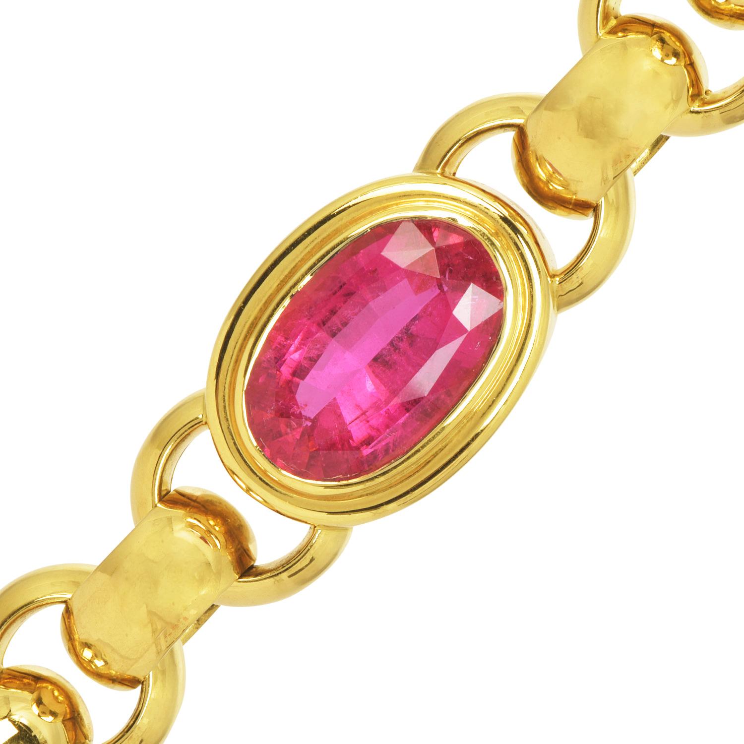 Oval Cut Tiffany & Co. Paloma Picasso Pink Tourmaline 18K Gold Statement Bracelet