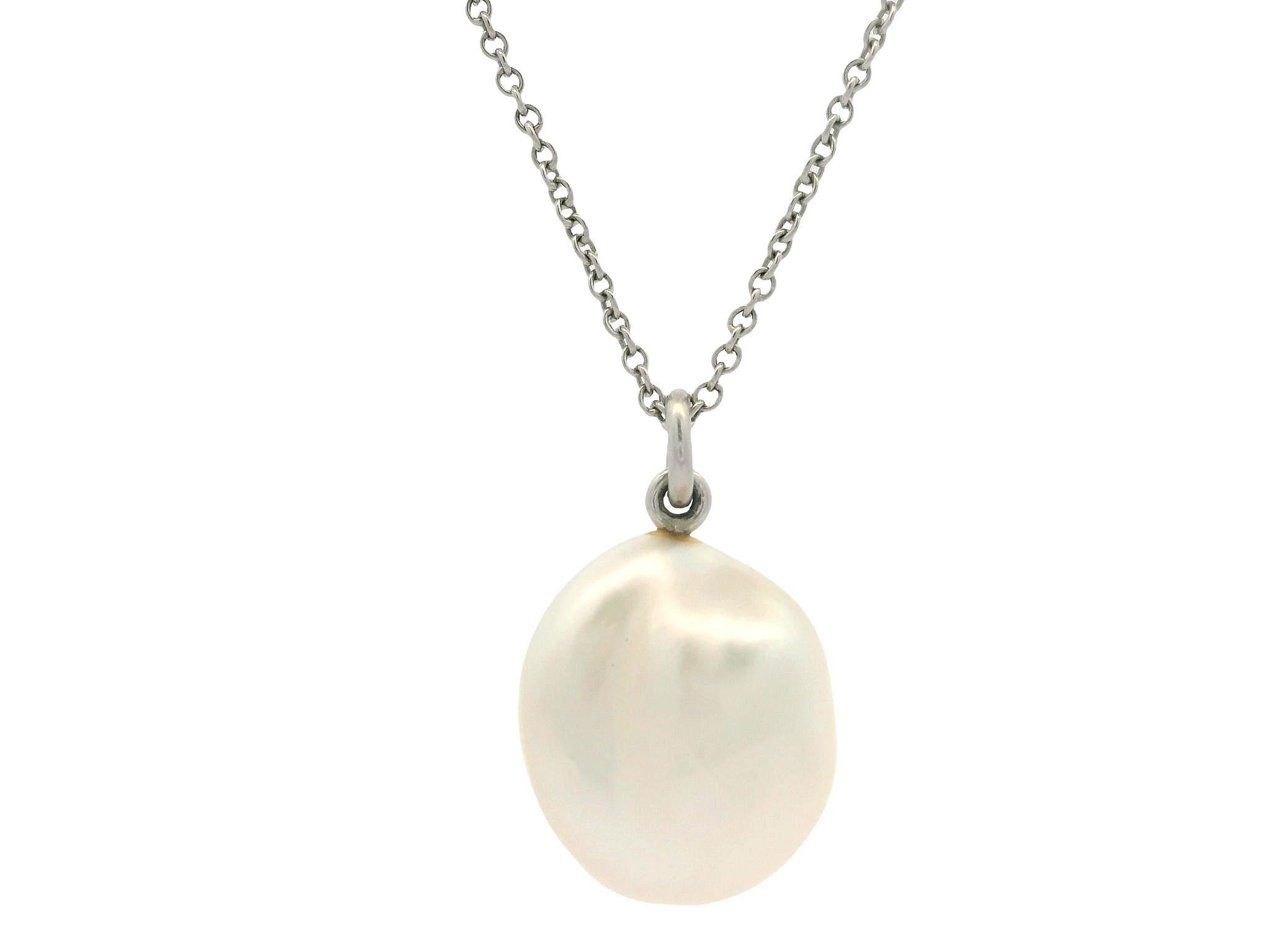 Tiffany & Co. Paloma Picasso Platinum Baroque Keshi Pearl Pendant 16