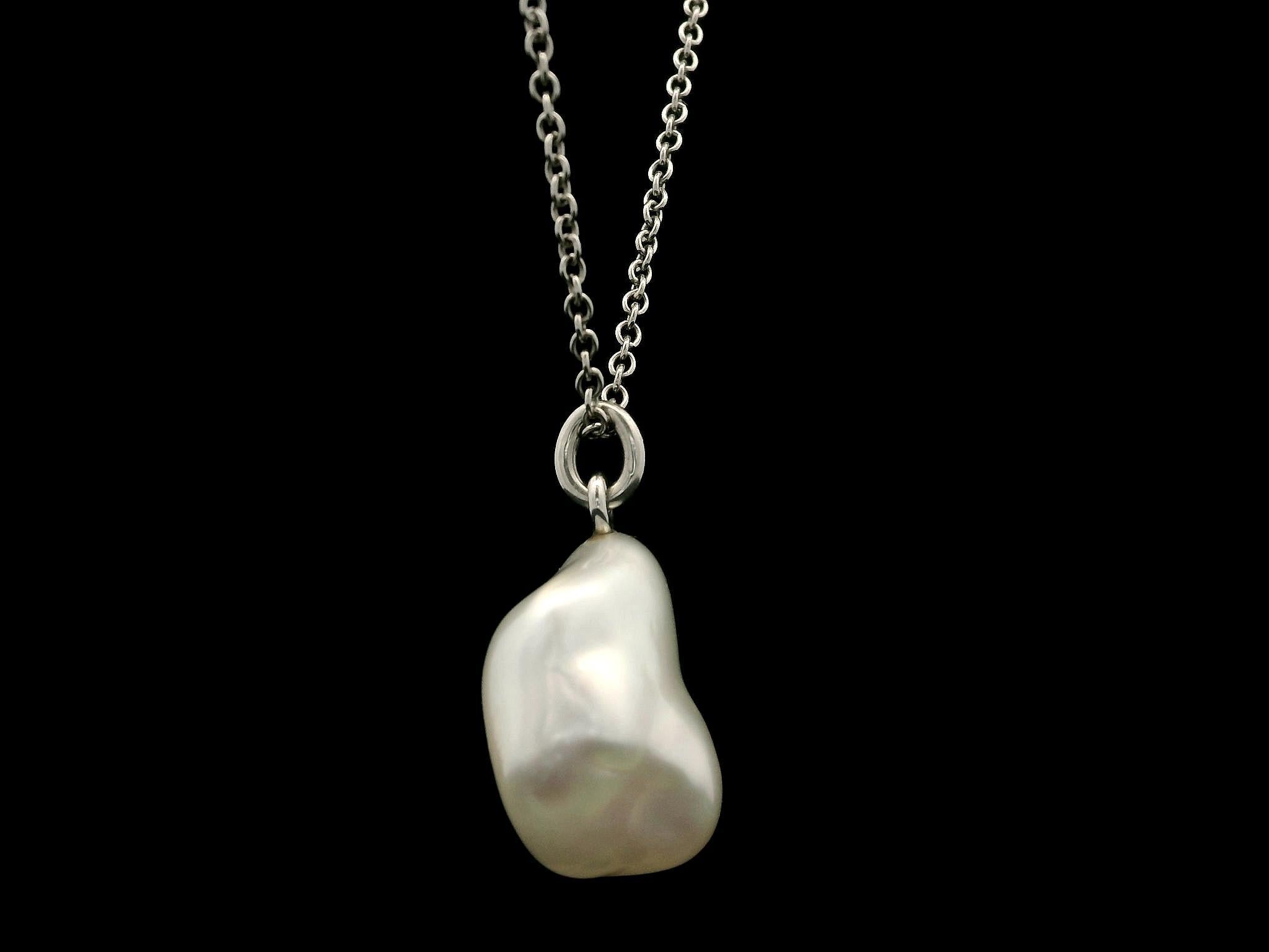 Tiffany & Co. Paloma Picasso Platinum Baroque Keshi Pearl Pendant 16