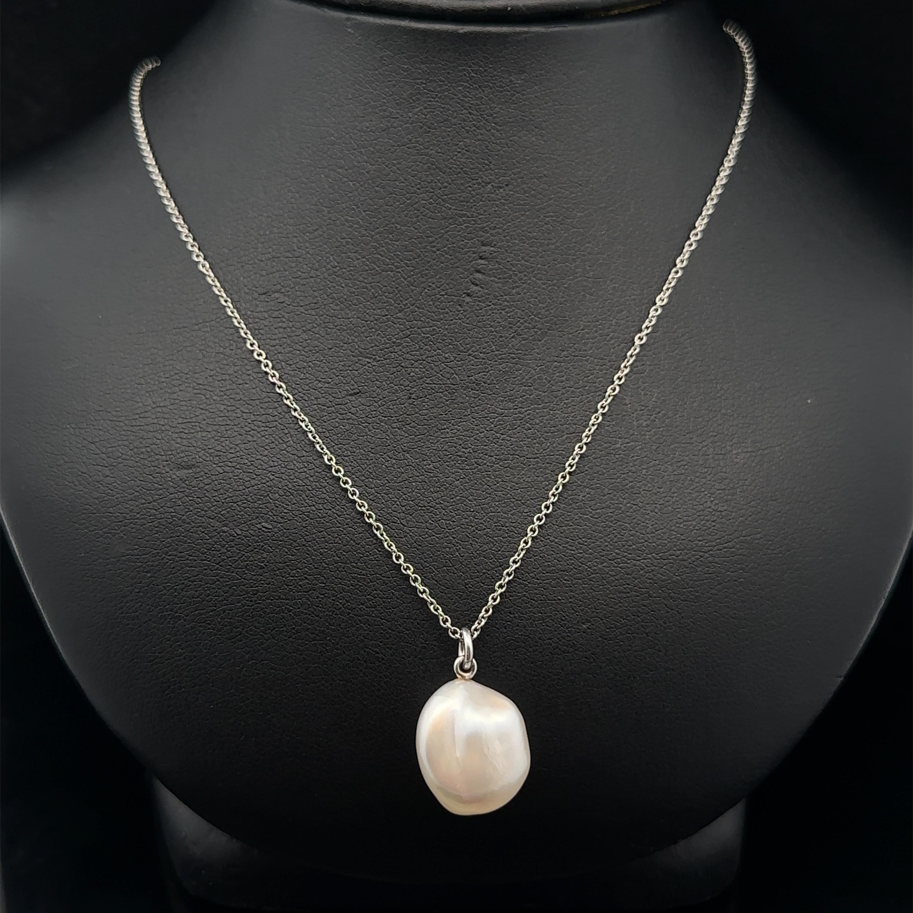 Tiffany & Co. Paloma Picasso Platinum Baroque Keshi Pearl Pendant 16