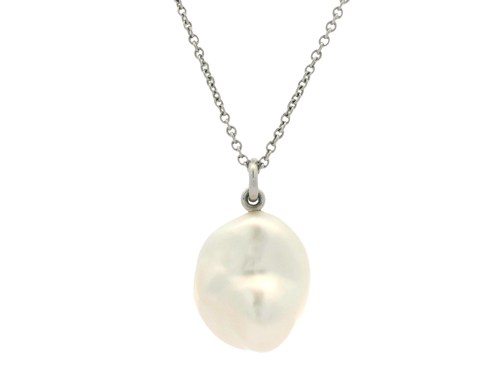 Tiffany & Co. Paloma Picasso Platinum Baroque Keshi Pearl Pendant 16