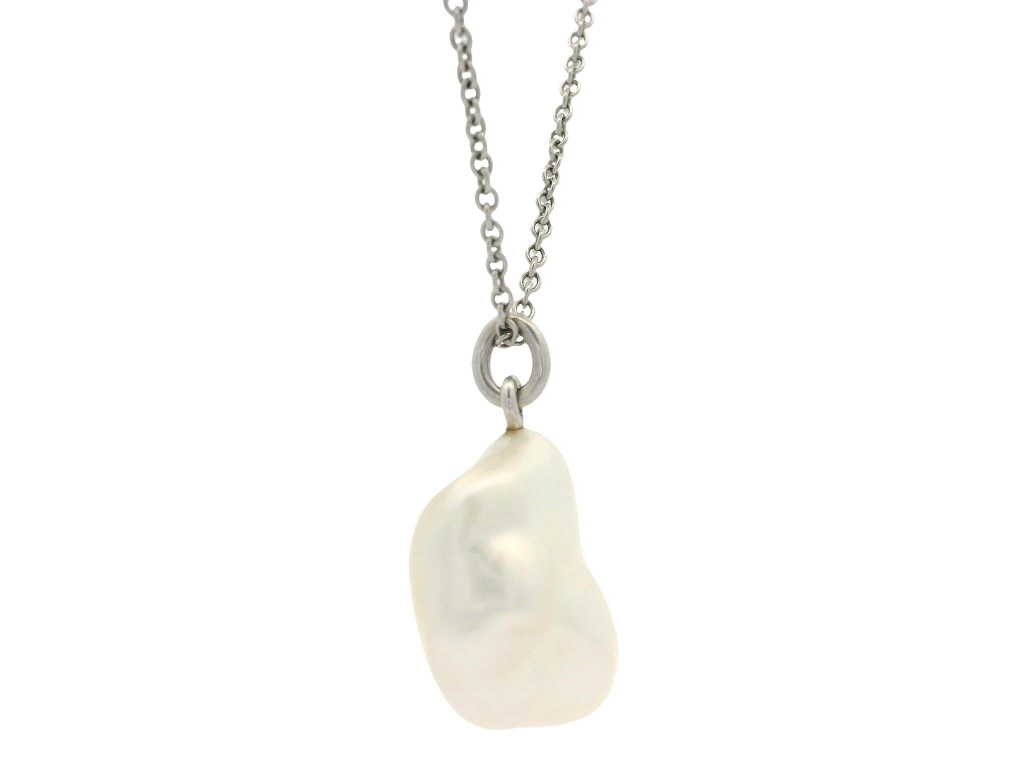 Tiffany & Co. Paloma Picasso Platinum Baroque Keshi Pearl Pendant 16