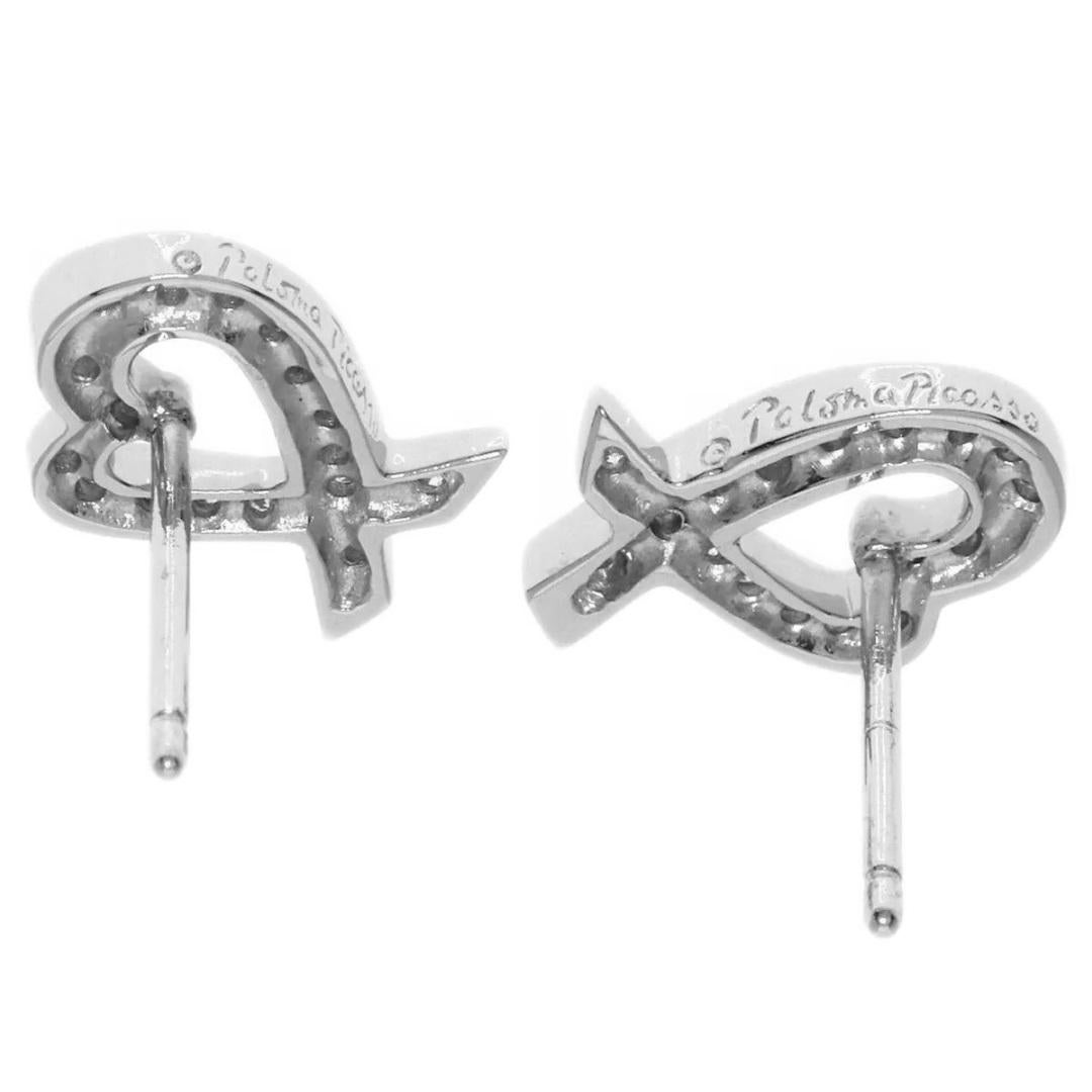 TIFFANY & Co. Paloma Picasso Platinum Diamond Loving Heart Earrings 2