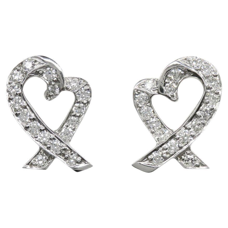 TIFFANY & Co. Paloma Picasso Platinum Diamond Loving Heart Earrings
