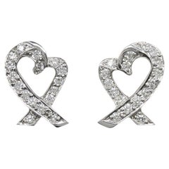 TIFFANY & Co. Paloma Picasso Platinum Diamond Loving Heart Earrings