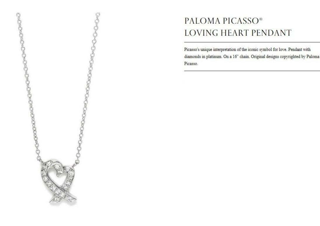 TIFFANY & Co. Paloma Picasso Platinum Diamond Loving Heart Pendant Necklace For Sale 5