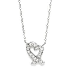 TIFFANY & Co. Paloma Picasso Platinum Diamond Loving Heart Pendant Necklace