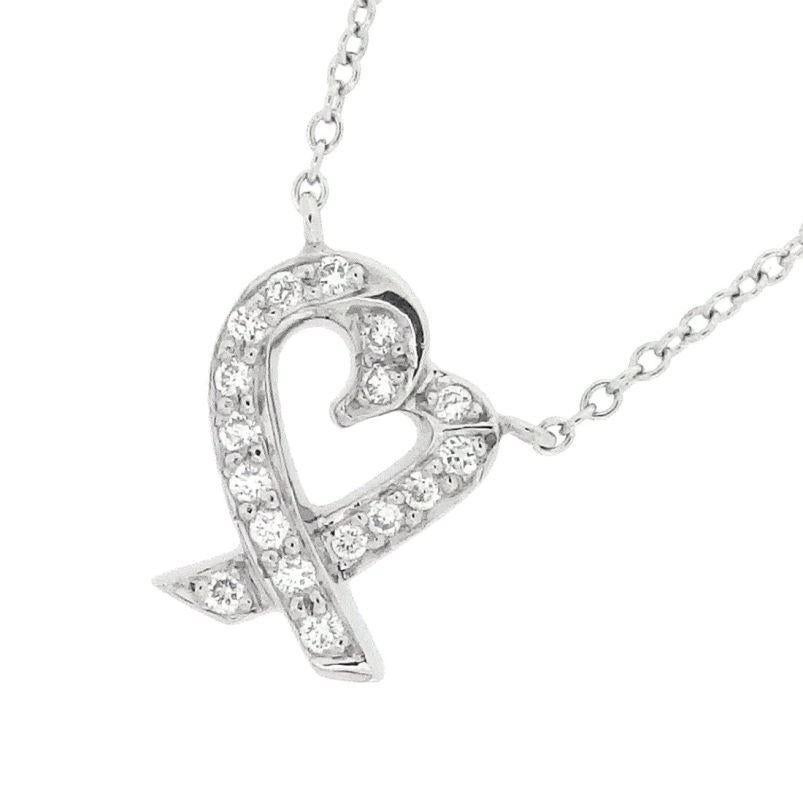 TIFFANY & Co. Paloma Picasso Platinum Diamond Loving Heart Pendant Necklace In Excellent Condition For Sale In Los Angeles, CA