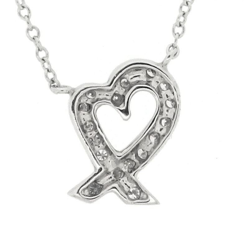 Women's TIFFANY & Co. Paloma Picasso Platinum Diamond Loving Heart Pendant Necklace For Sale