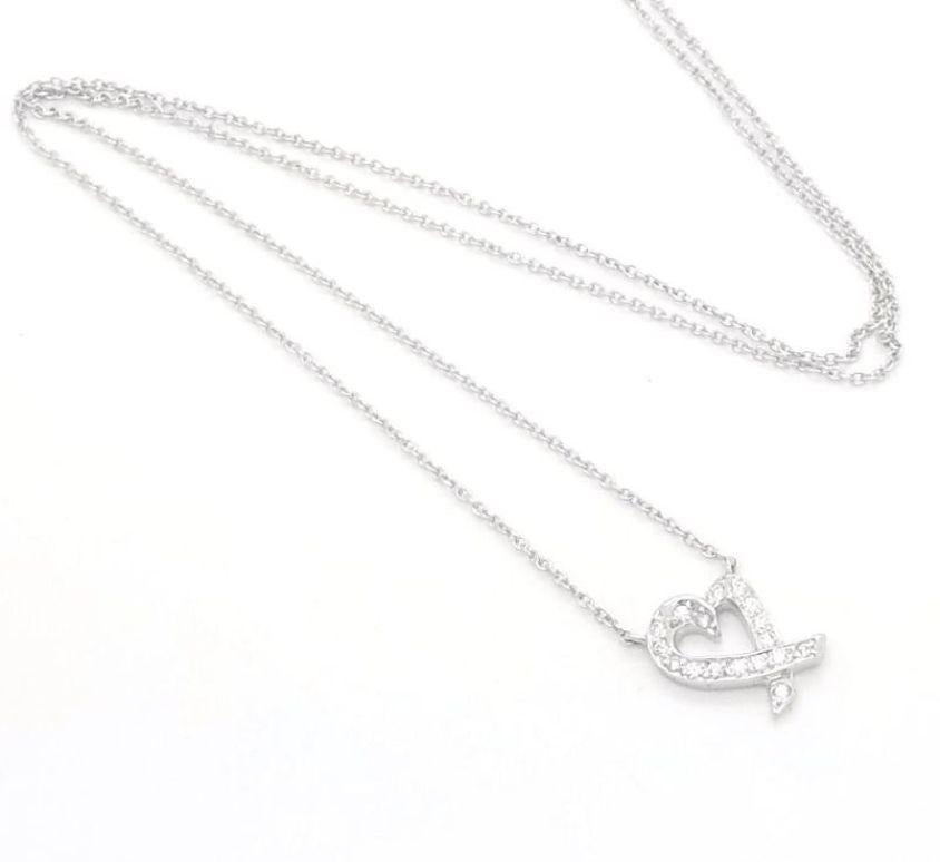 TIFFANY & Co. Paloma Picasso Platinum Diamond Loving Heart Pendant Necklace For Sale 3