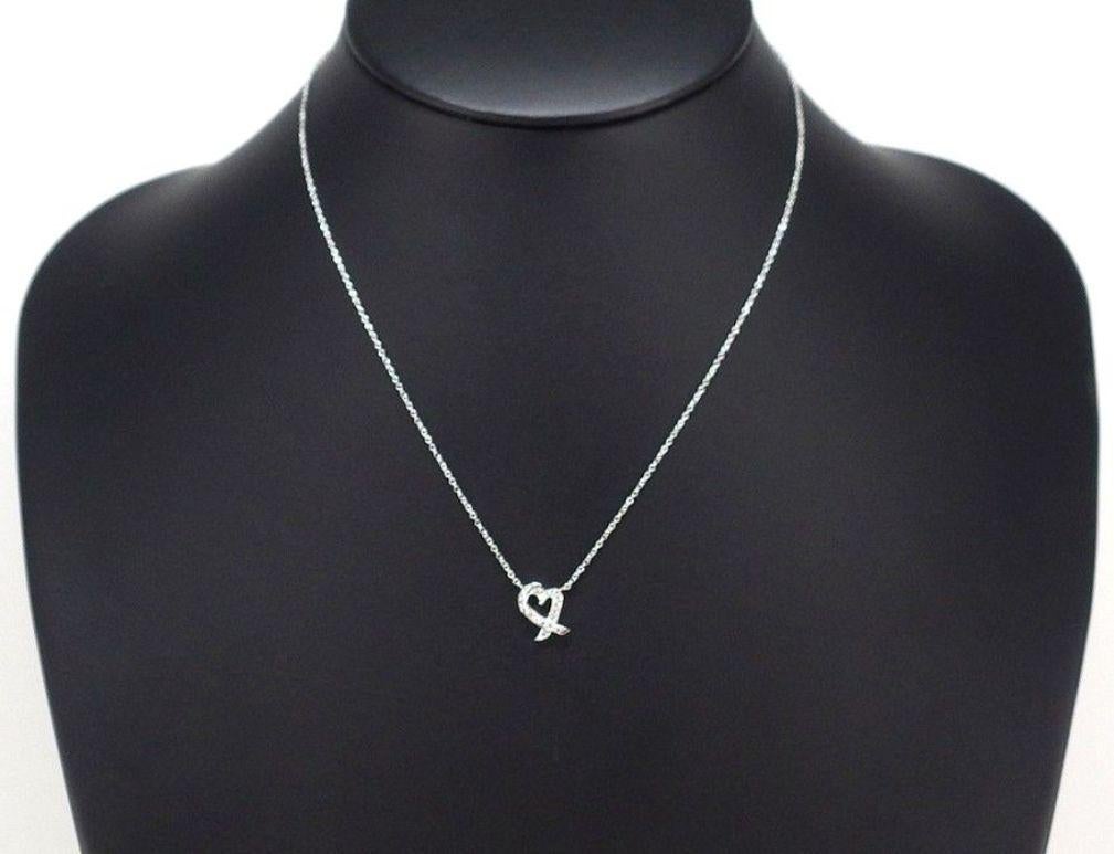 TIFFANY & Co. Paloma Picasso Platinum Diamond Loving Heart Pendant Necklace For Sale 4