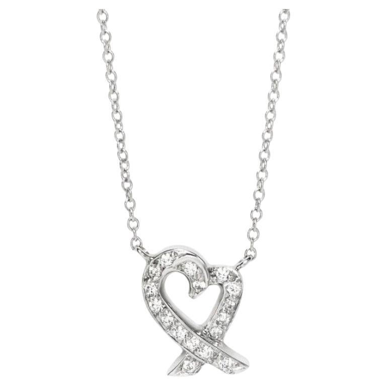 TIFFANY & Co. Paloma Picasso Platinum Diamond Loving Heart Pendant Necklace For Sale