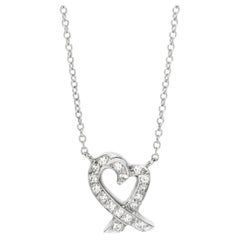 TIFFANY & Co. Paloma Picasso Platinum Diamond Loving Heart Pendant Necklace