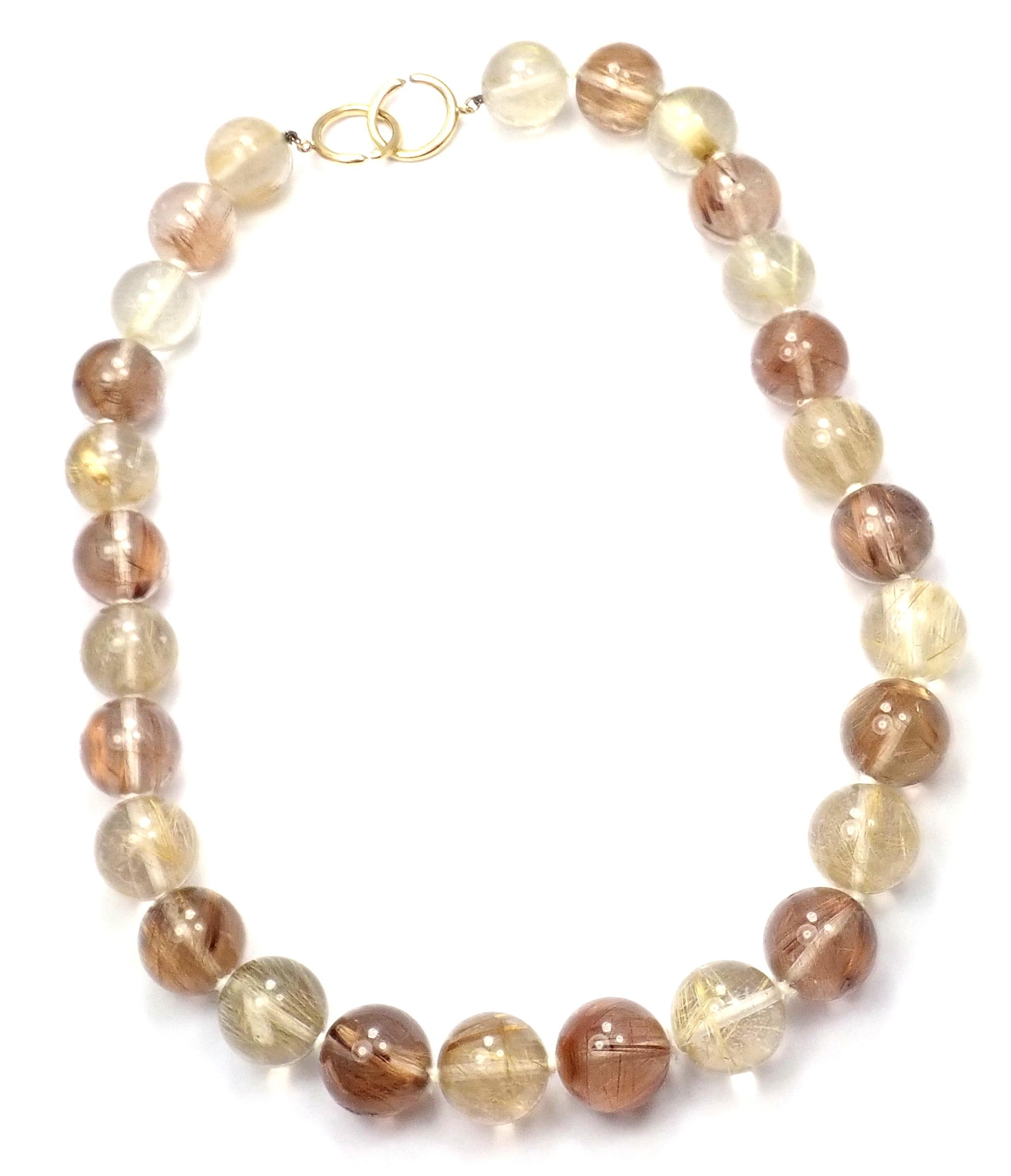 18k Yellow Gold Large Rutilated Quartz Bead Necklace by Paloma Picasso for Tiffany & Co. 
With 27 round rutilated beads 15mm each
Details: 
Length: 18.5