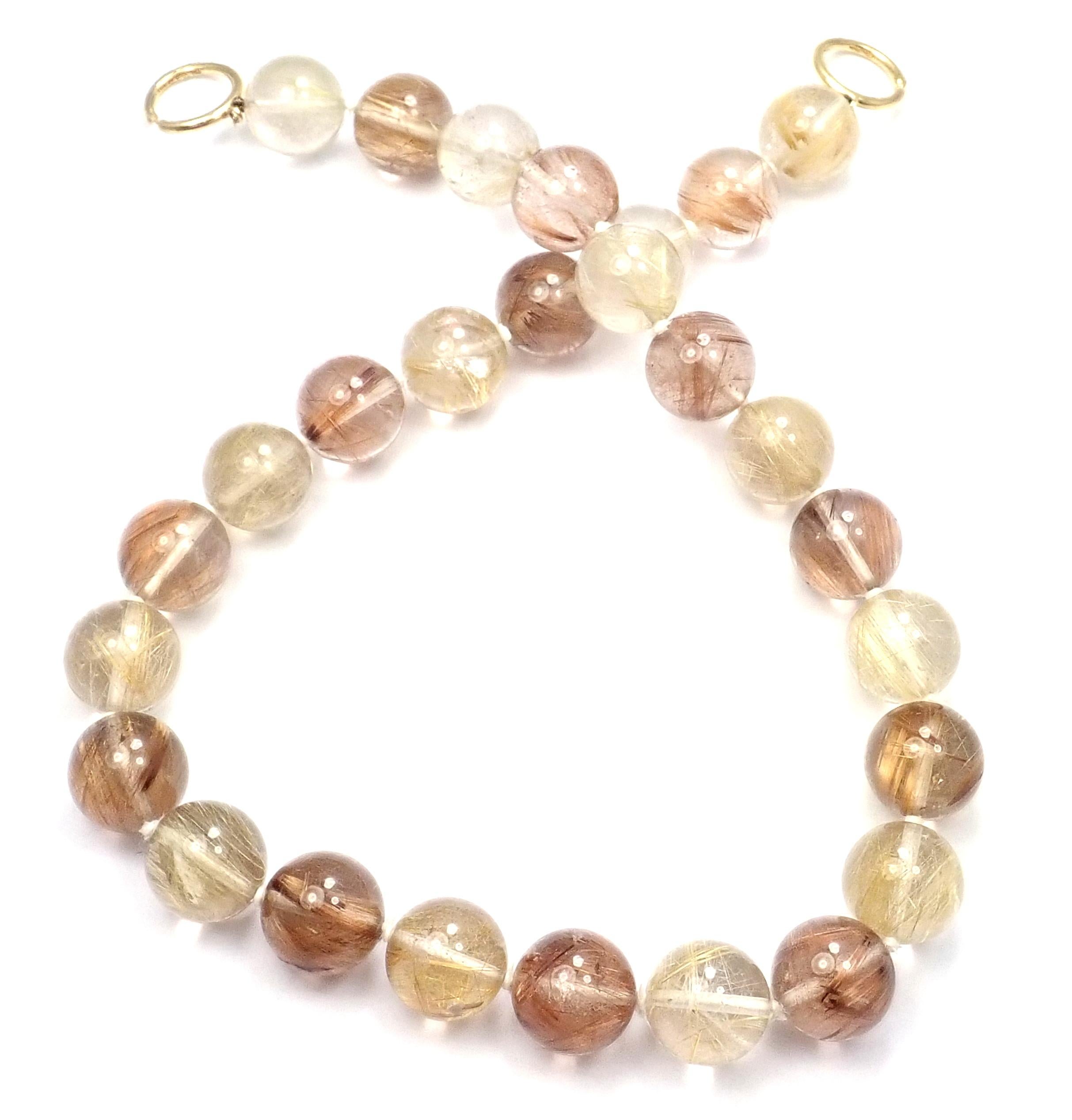 Tiffany & Co. Paloma Picasso Rutilated Quartz Bead Yellow Gold Necklace In Excellent Condition In Southampton, PA