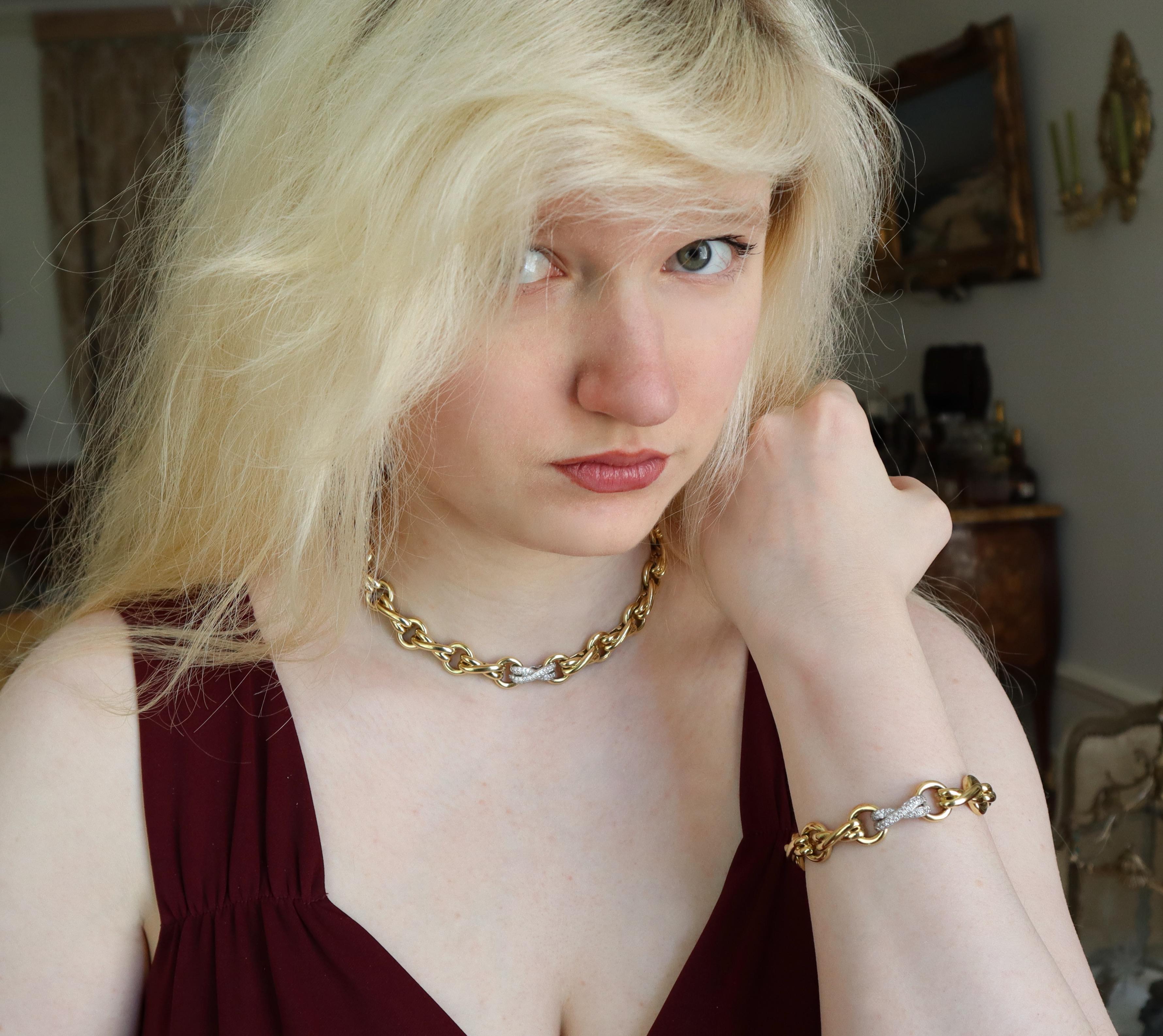 Brilliant Cut Tiffany & Co. Paloma Picasso Set, Bracelet and Necklace in 18 K Gold Diamonds