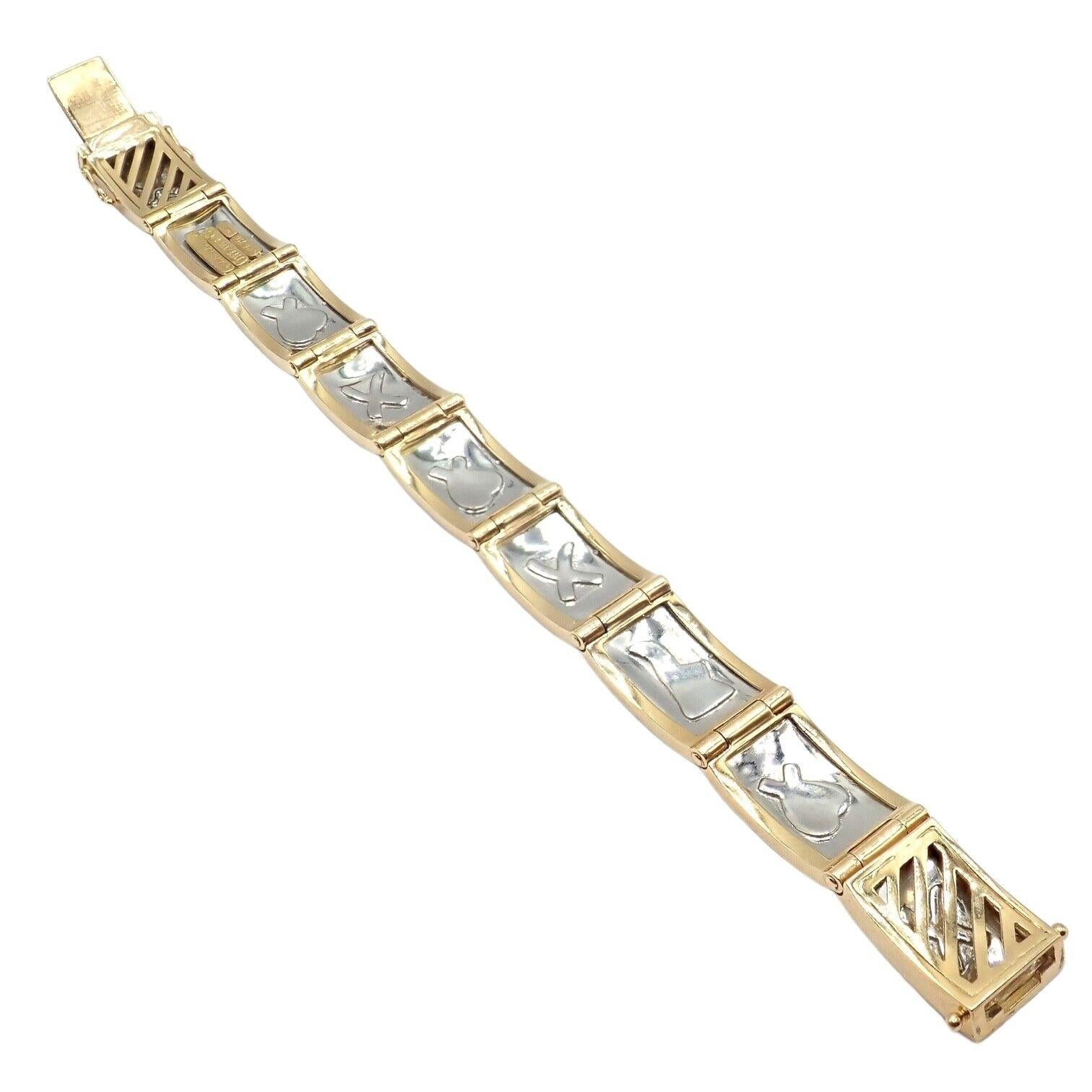 Tiffany & Co Paloma Picasso Signature Yellow Gold Platinum Panel Link Bracelet For Sale 6