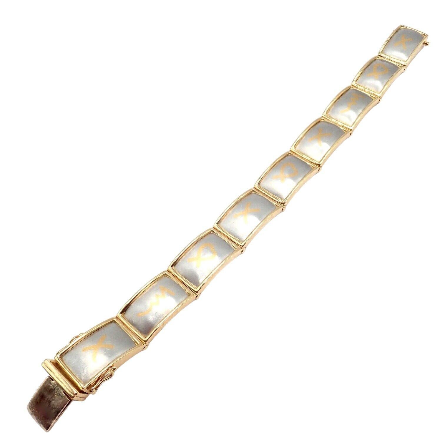 Tiffany & Co Paloma Picasso Signature Yellow Gold Platinum Panel Link Bracelet For Sale 8