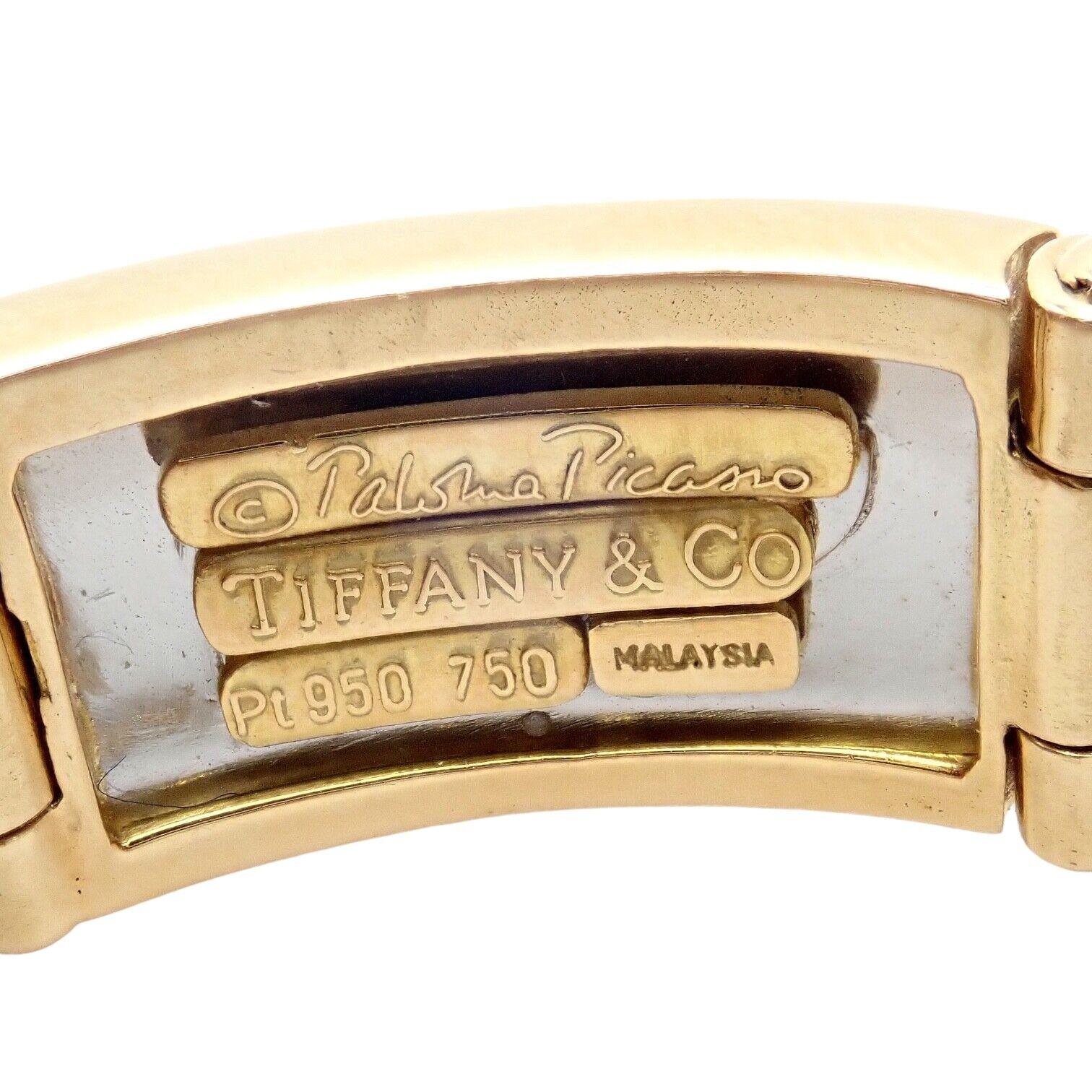 Tiffany & Co Paloma Picasso Signature Yellow Gold Platinum Panel Link Bracelet In Excellent Condition For Sale In Holland, PA