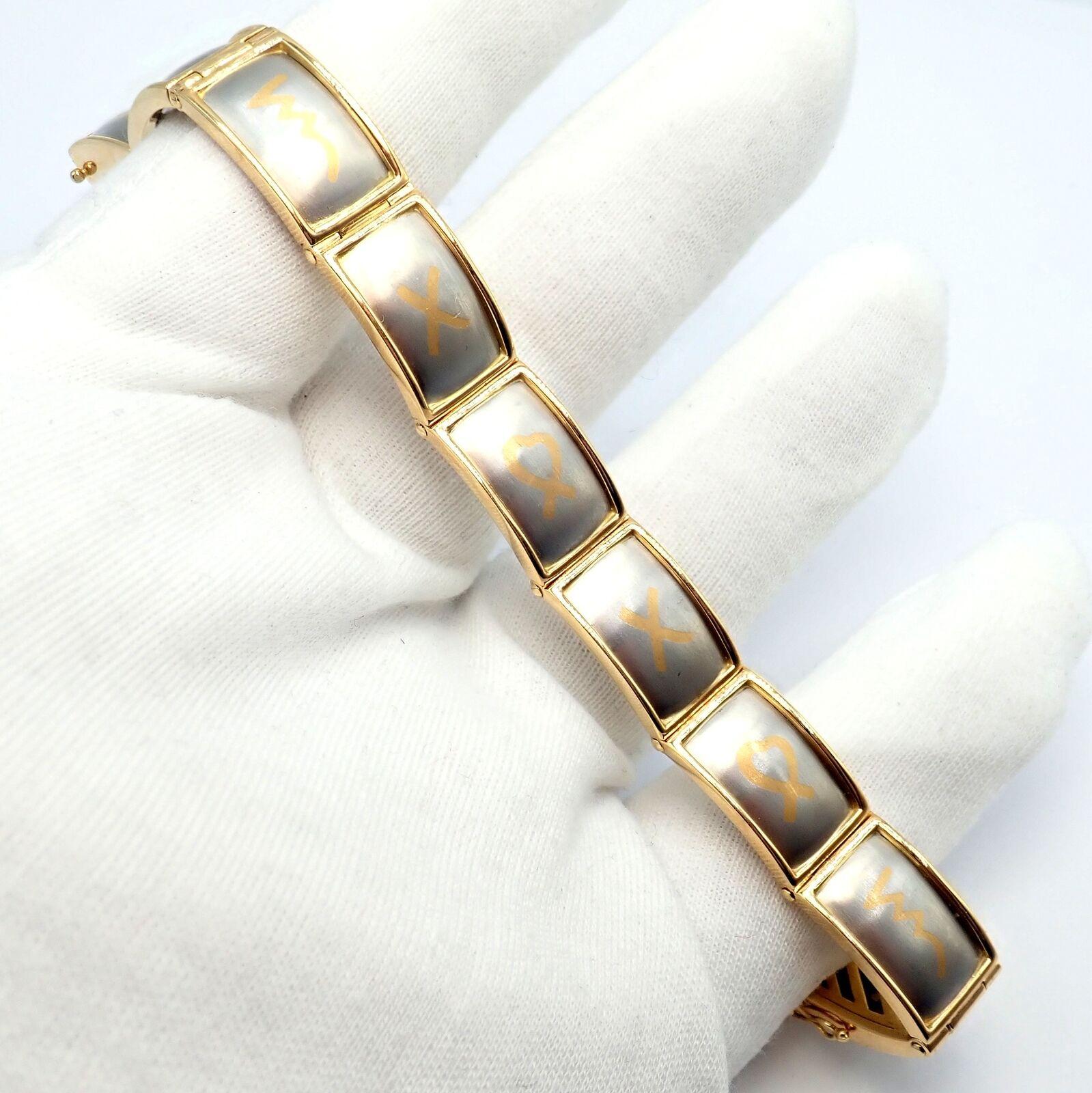 Tiffany & Co Paloma Picasso Signature Yellow Gold Platinum Panel Link Bracelet For Sale 4