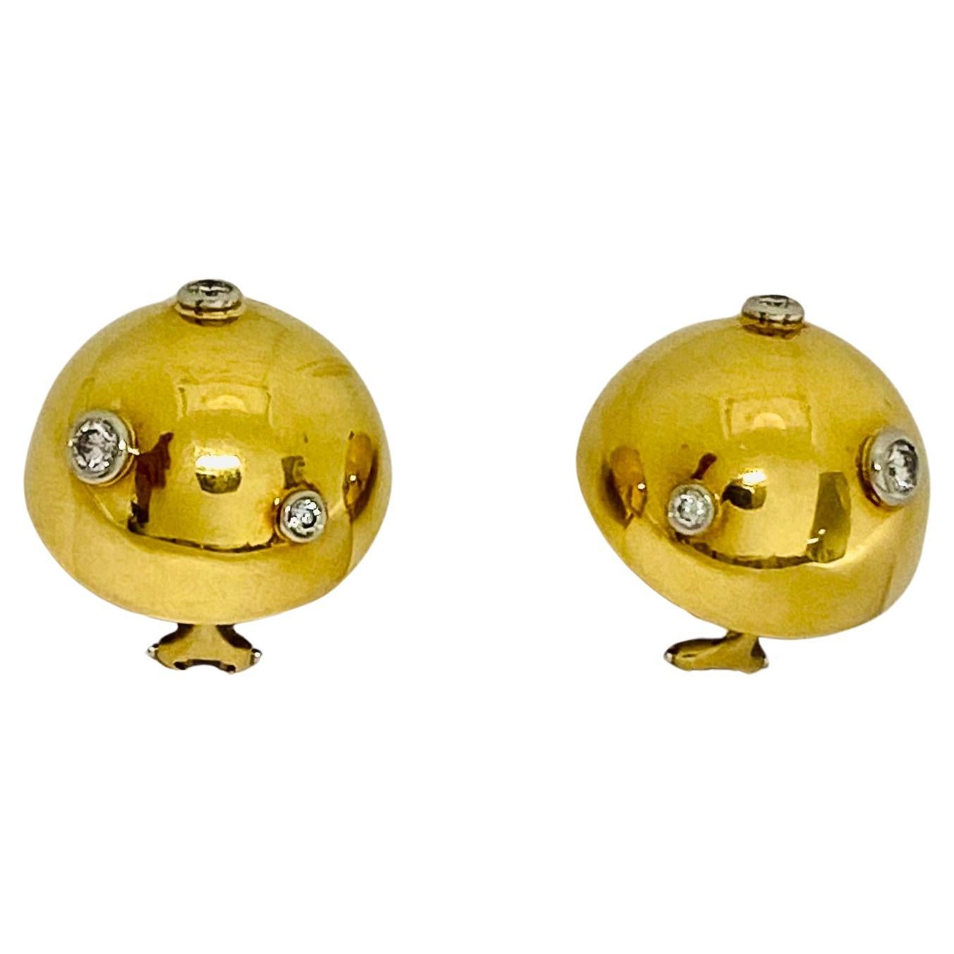 Round Cut Tiffany& Co. Paloma Picasso Sputnik Earrings Gold Diamond