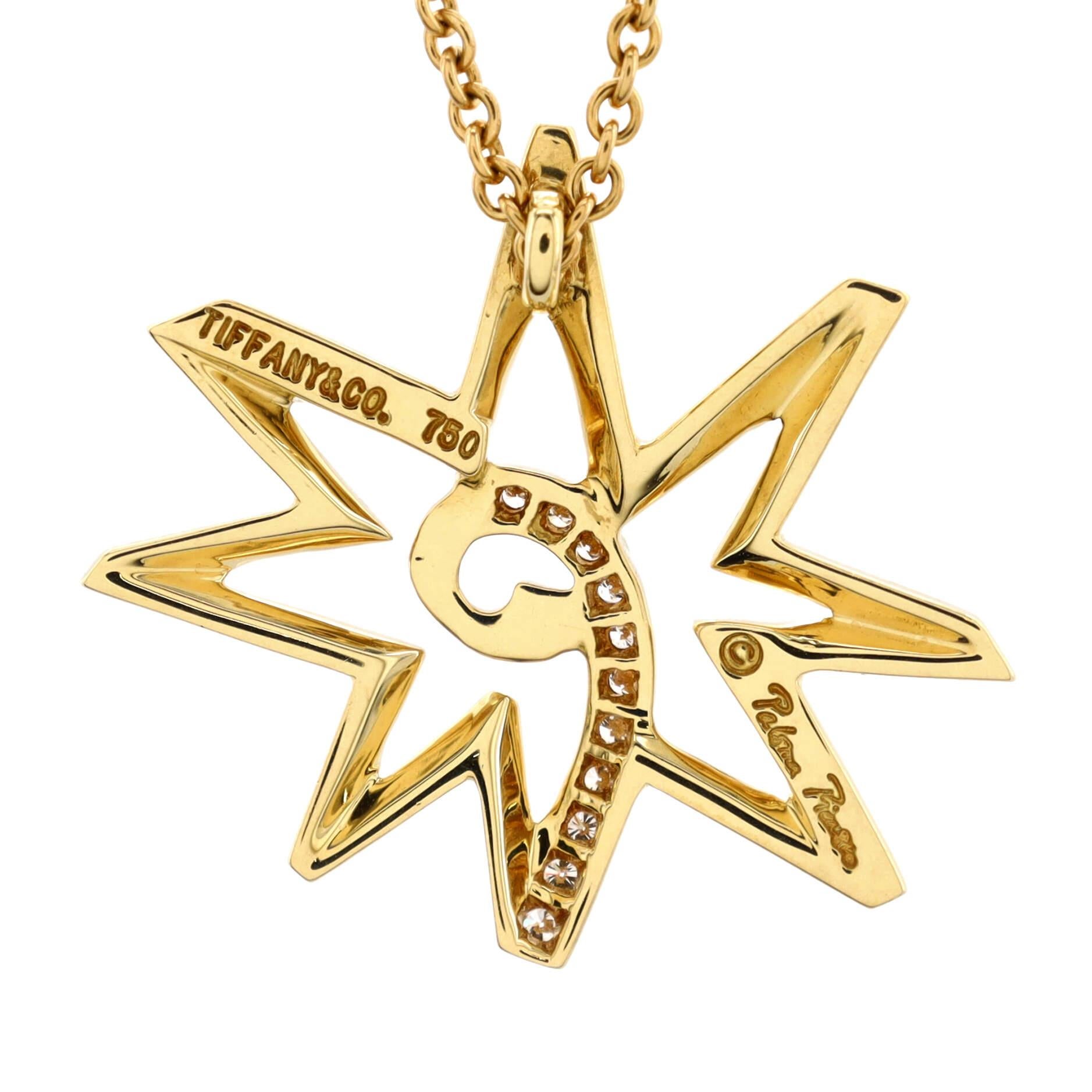 Tiffany & Co. Paloma Picasso Star Pendant Necklace 18K Yellow Gold with Diamonds In Good Condition In New York, NY
