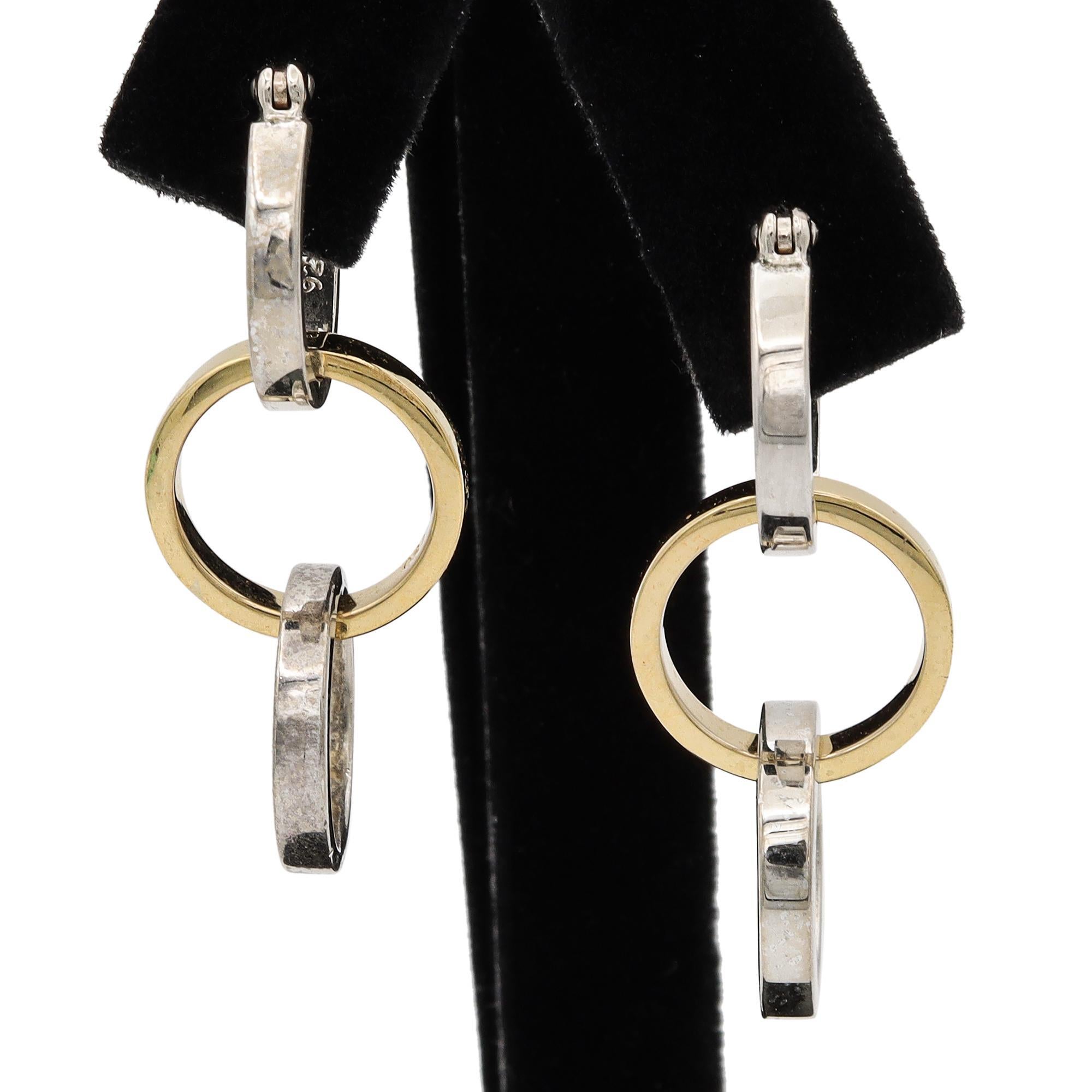 Tiffany & Co. Paloma Picasso Sterling Silver 18K Gold Interlocking Earrings In Good Condition In New York, NY