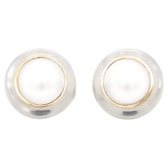 Tiffany & Co Paloma Picasso Sterling Silver, 18K Gold & Mabe Pearl Clip Earrings