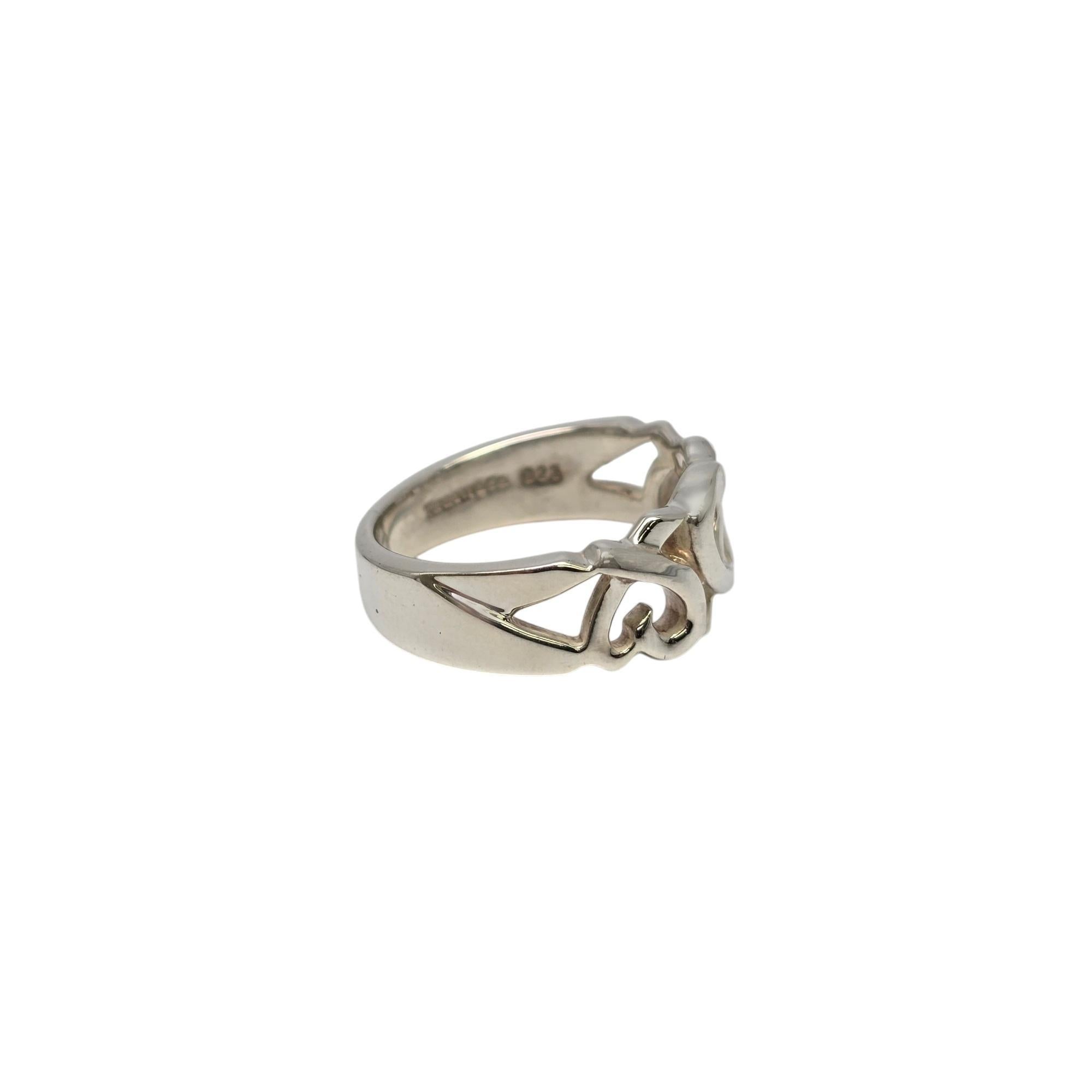 Tiffany & Co Paloma Picasso Sterling Silver Loving Hearts Band Ring Size 7 20802 For Sale 1