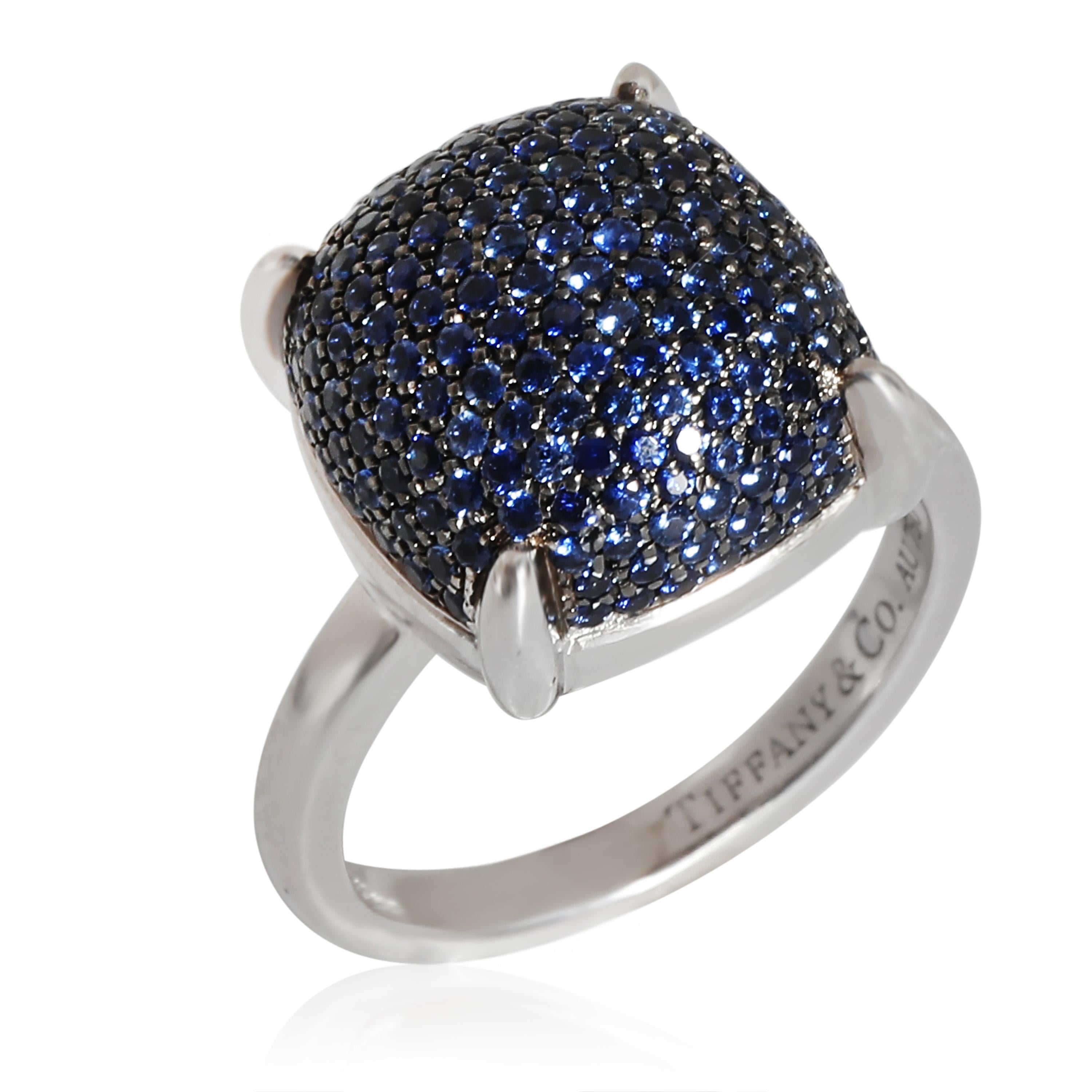 Tiffany & Co. Paloma Picasso Zuckerstack Blauer Saphir-Ring aus 18 Karat Weißgold im Zustand „Hervorragend“ in New York, NY
