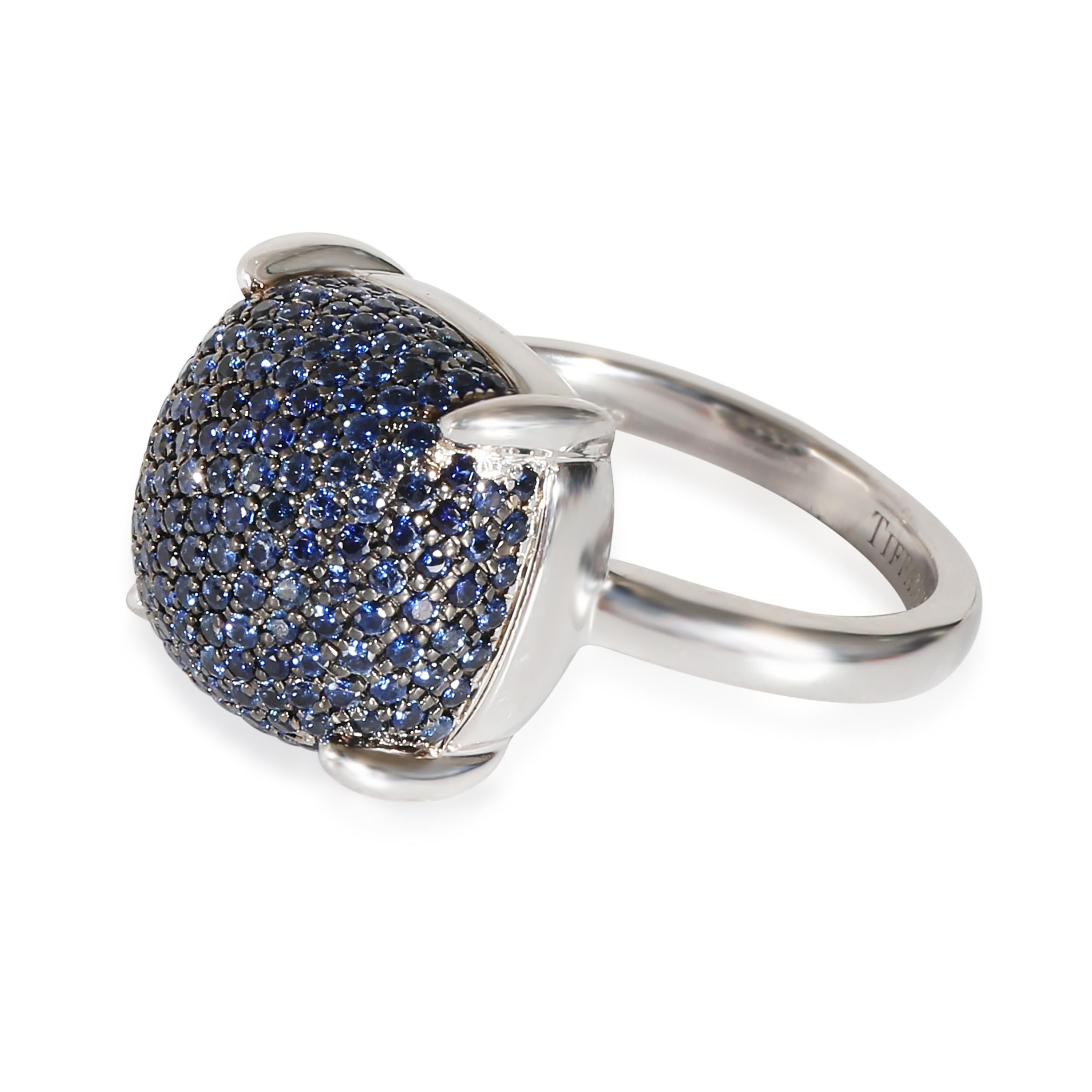 Tiffany & Co. Paloma Picasso Zuckerstack Blauer Saphir-Ring aus 18 Karat Weißgold Damen