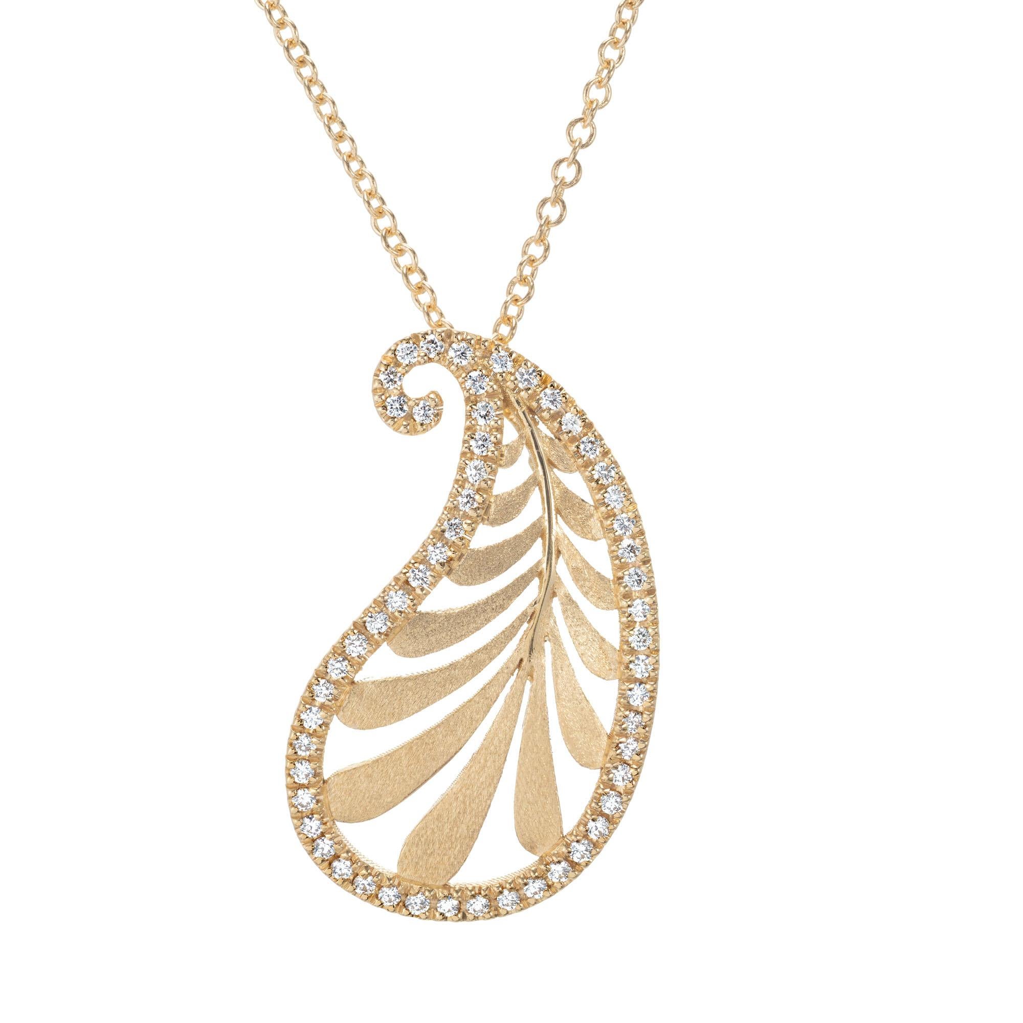 Round Cut Tiffany & Co. Paloma Picasso Villa Palm Diamond Yellow Gold Pendant Necklace