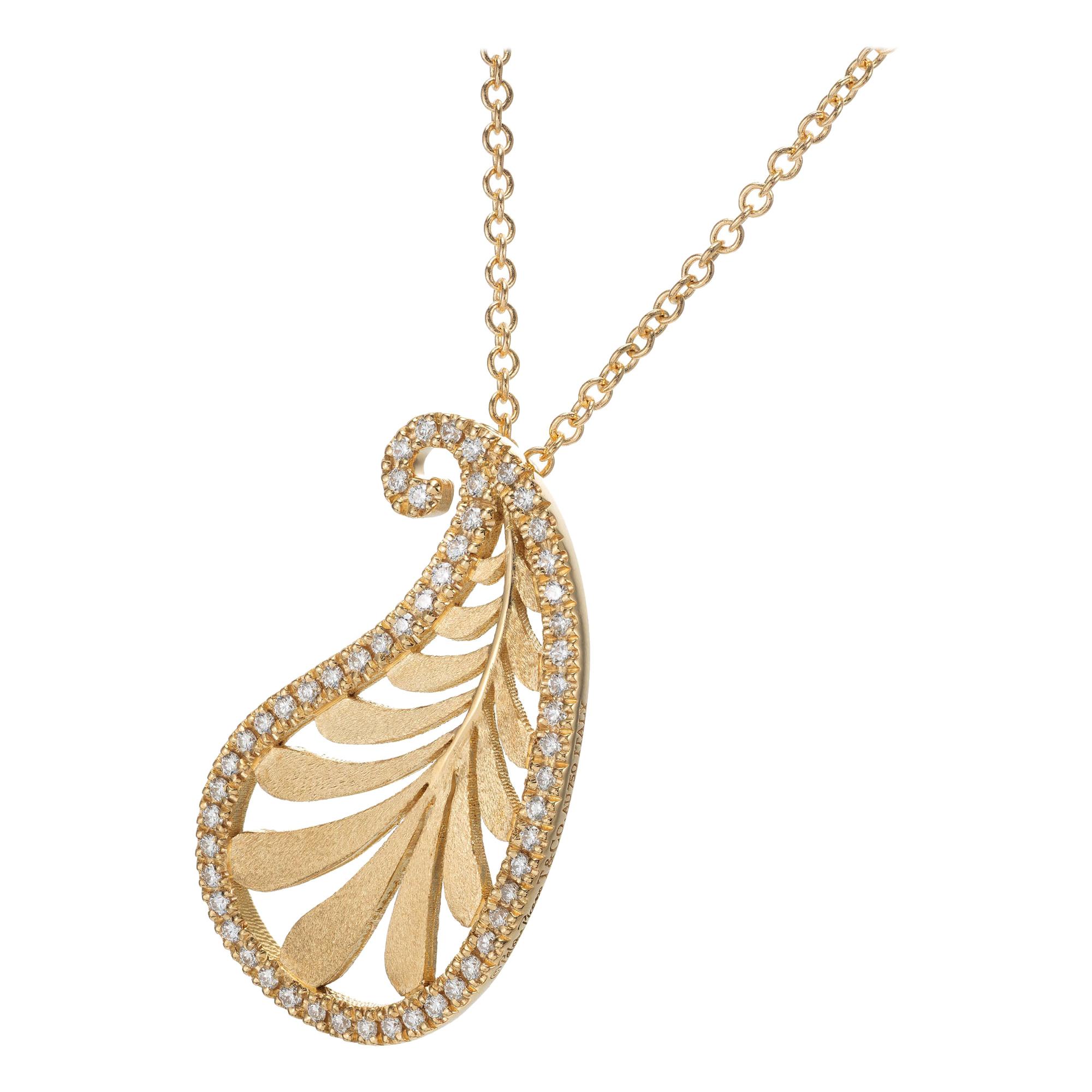 Tiffany & Co. Paloma Picasso Villa Palm Diamond Yellow Gold Pendant Necklace