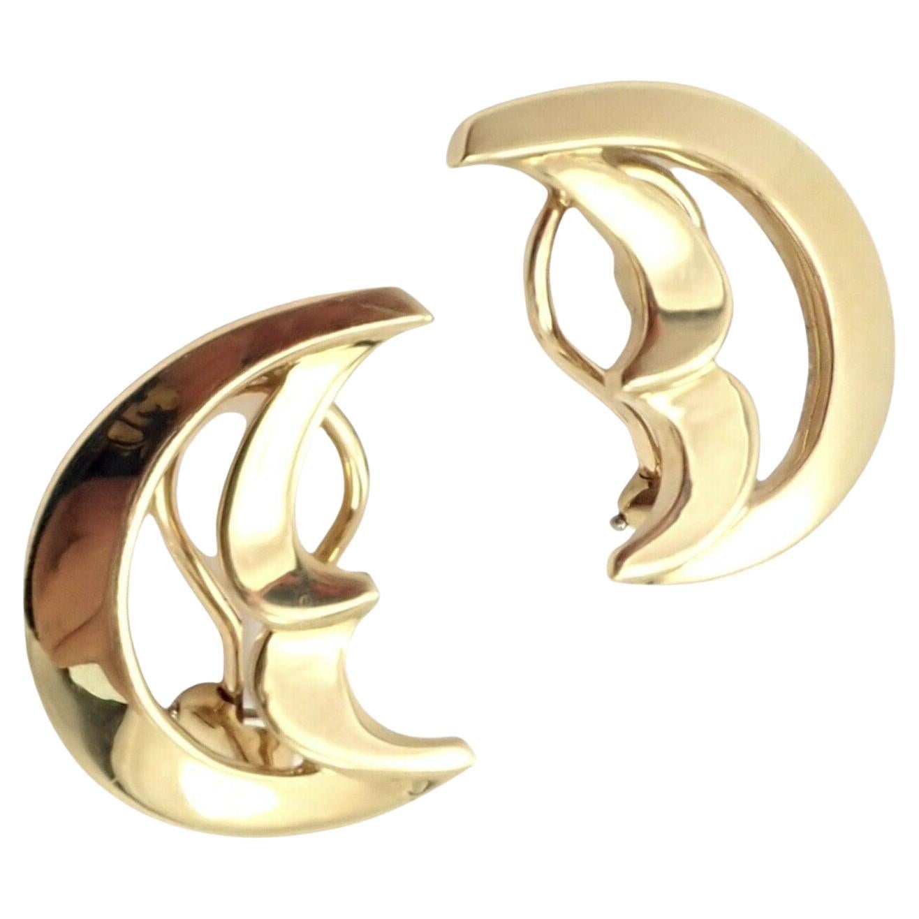 Tiffany & Co. Paloma Picasso Boucles d'oreilles vintage en or jaune avec grande croissant de lune en forme de croissant