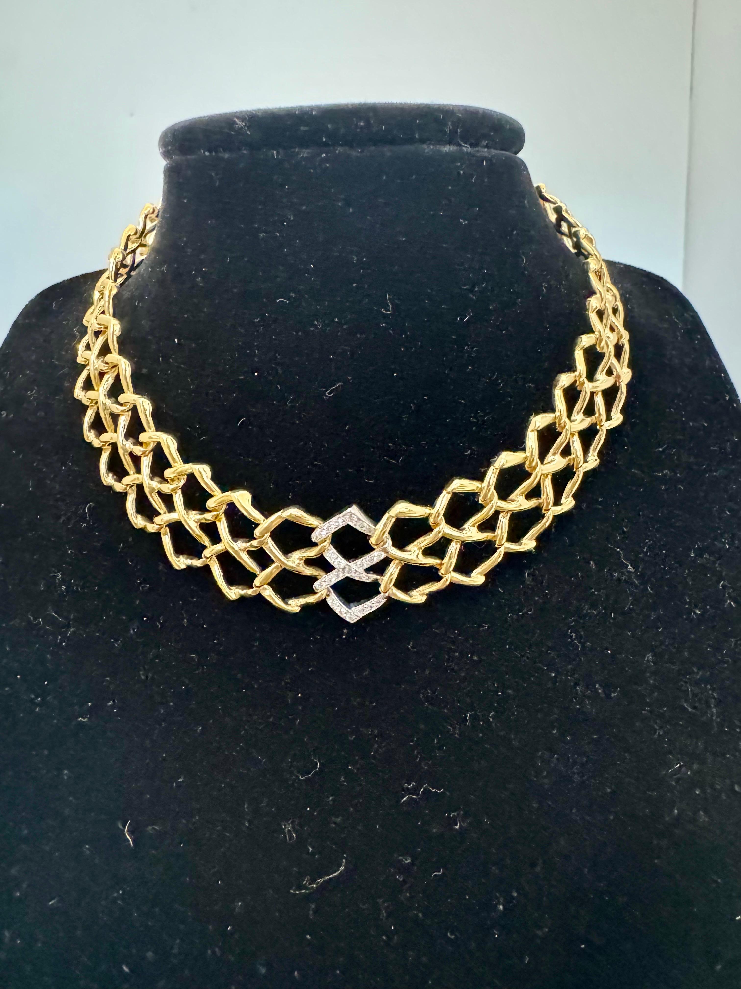 Tiffany & Co Paloma Picasso Vintage Yellow Gold Diamond Square Link Choker For Sale 8