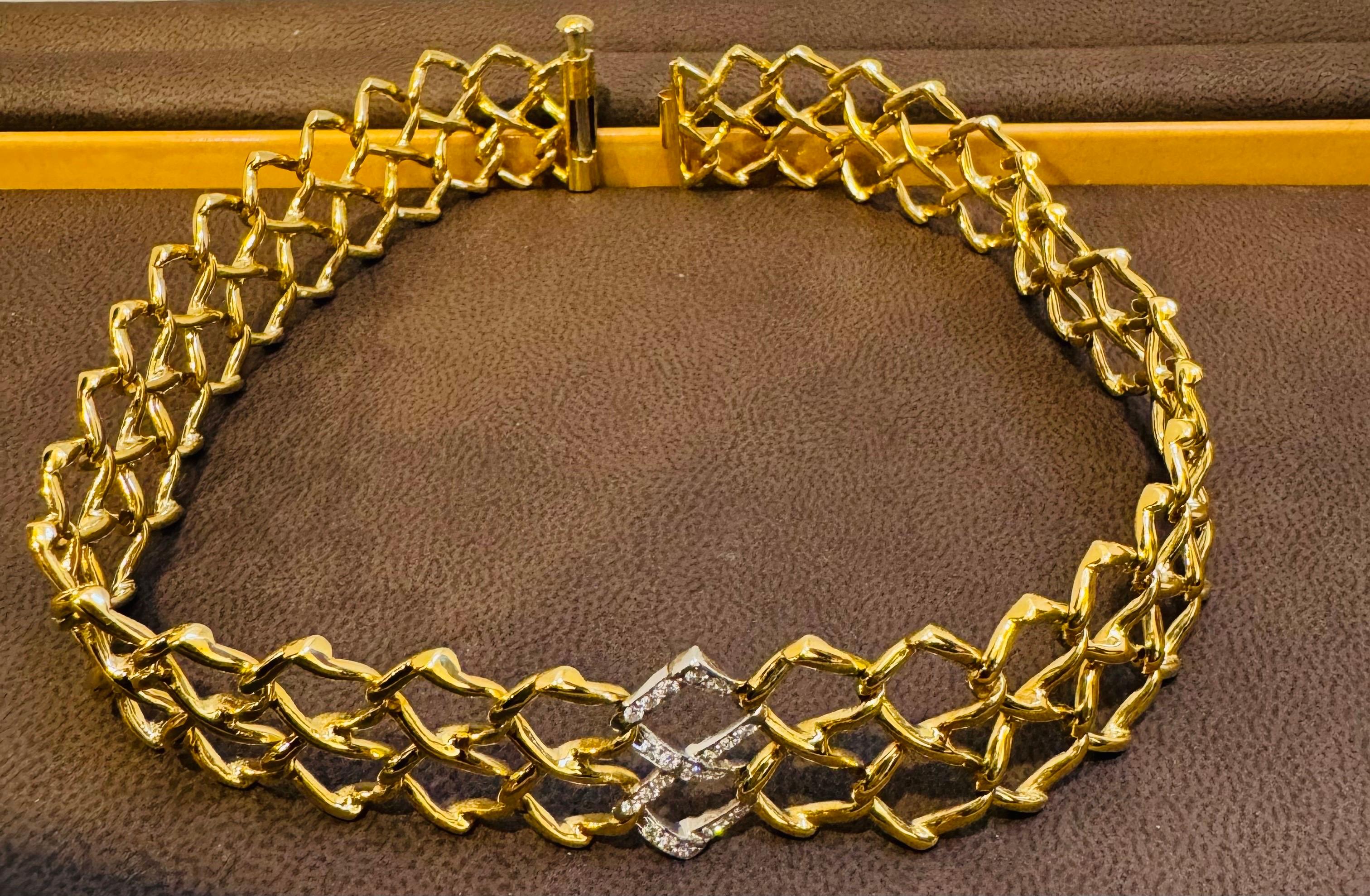 Round Cut Tiffany & Co Paloma Picasso Vintage Yellow Gold Diamond Square Link Choker For Sale