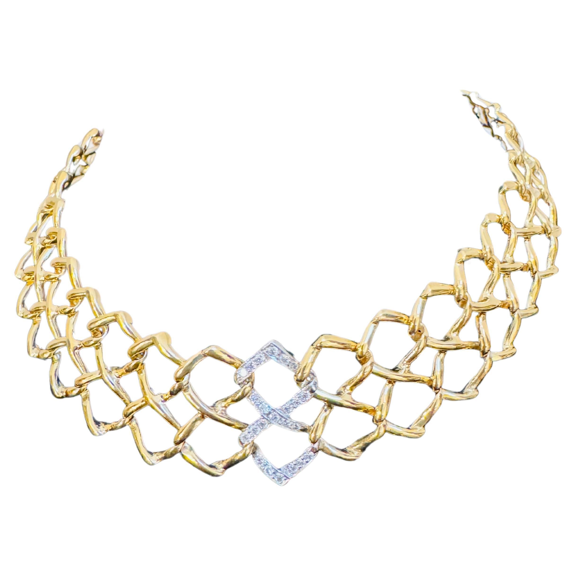 Tiffany & Co Paloma Picasso Vintage Yellow Gold Diamond Square Link Choker For Sale