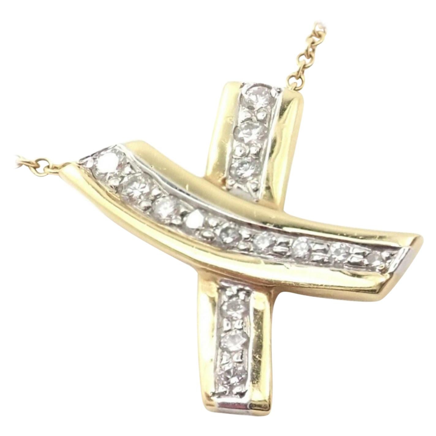 Tiffany & Co. Paloma Picasso X Crossover Diamond Platinum Gold Pendant Necklace