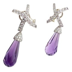 Tiffany & Co Paloma Picasso X Drop Diamond Amethyst Night Day Platinum Earrings